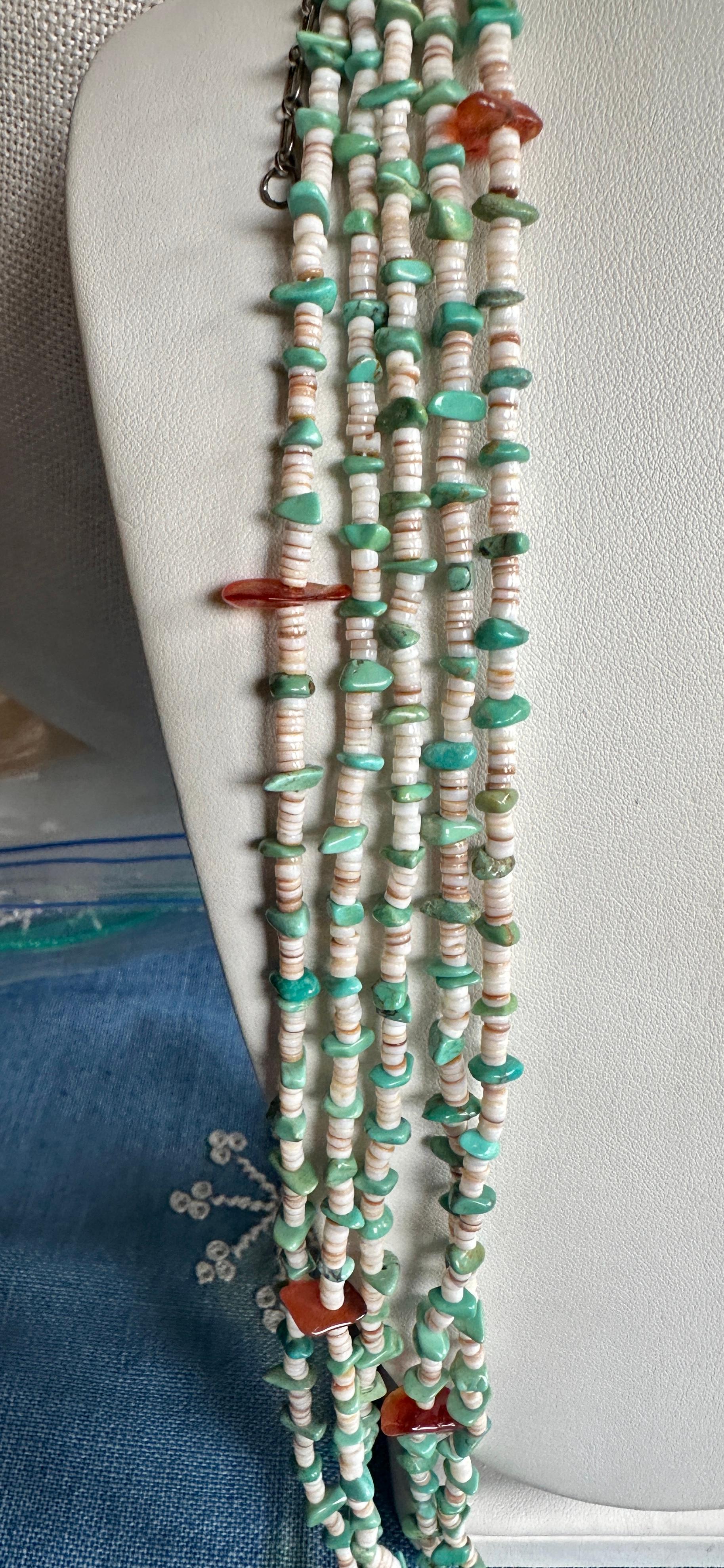 Collana di corniola turchese Pueblo nativo americano 32 pollici in vendita 1