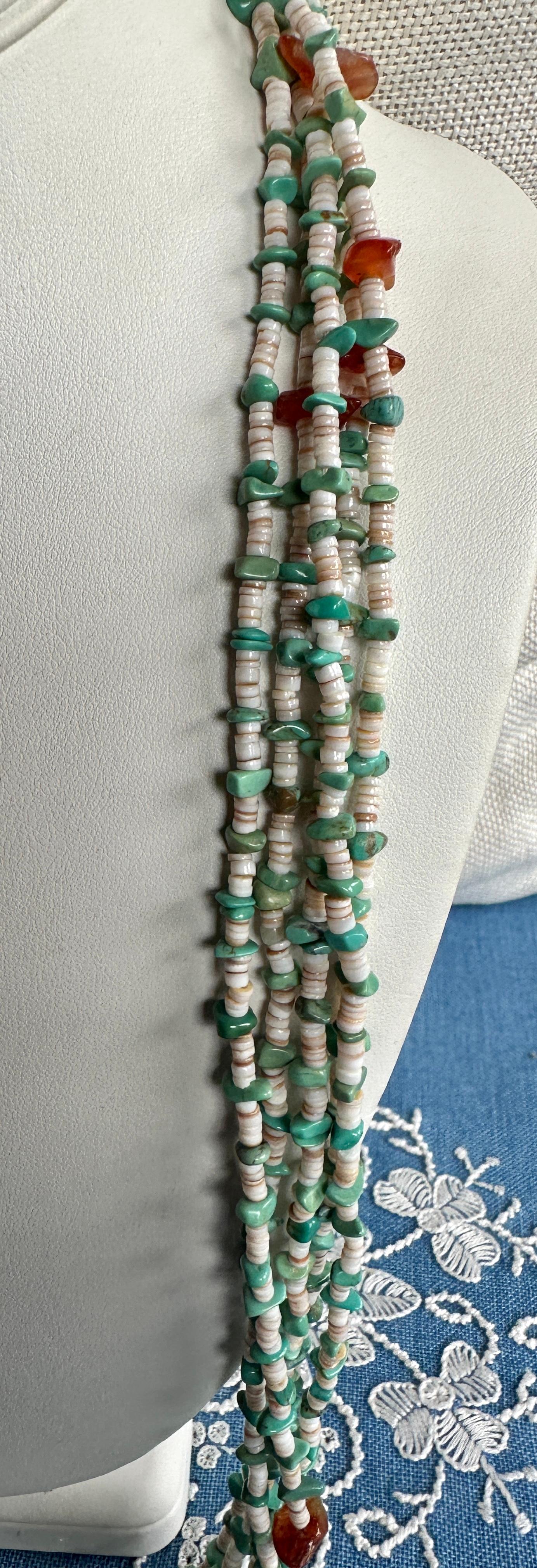 Collana di corniola turchese Pueblo nativo americano 32 pollici in vendita 2