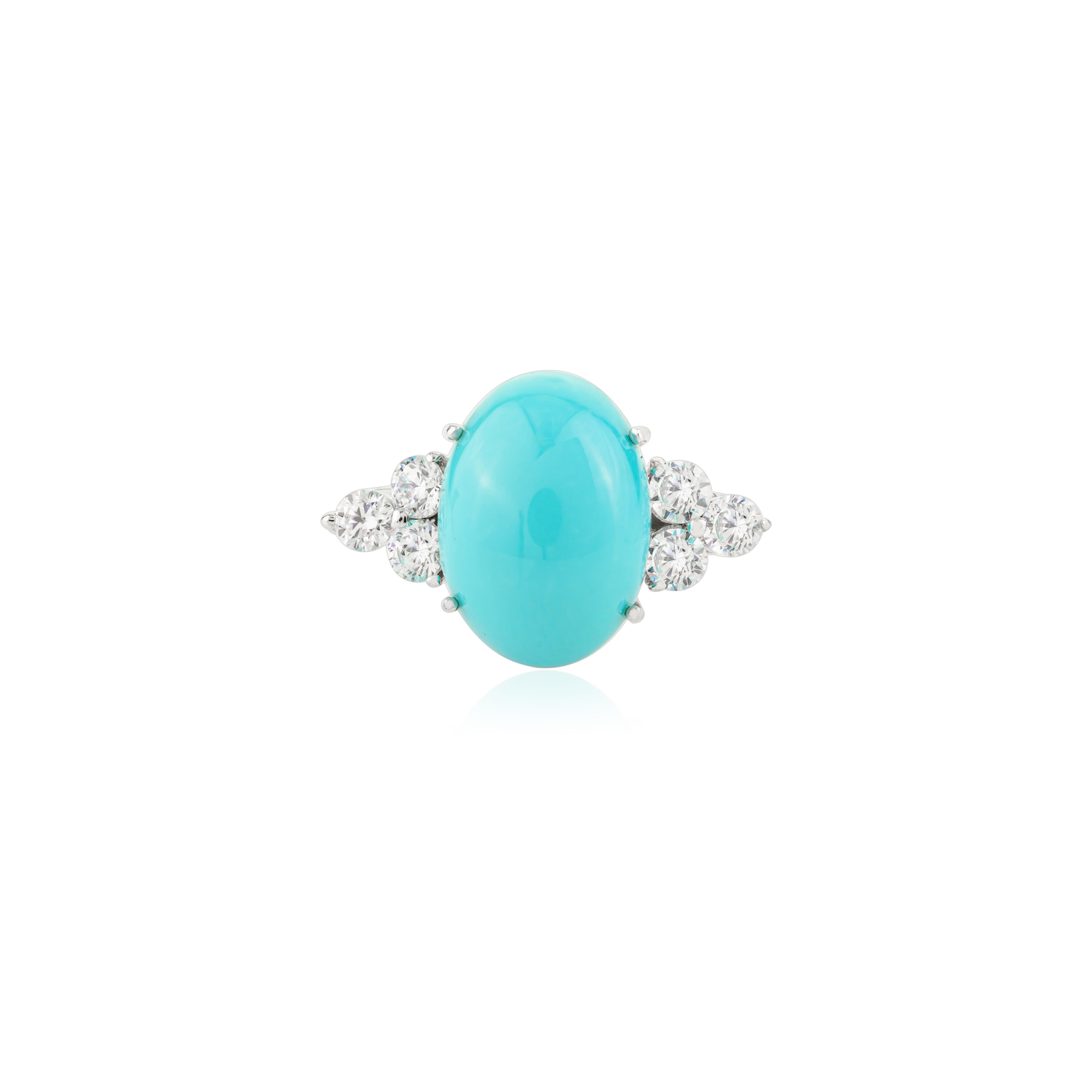 Im Angebot: Unisex-Ring mit Türkis in der Mitte und funkelndem Zirkon, gefasst in 925er Silber () 10