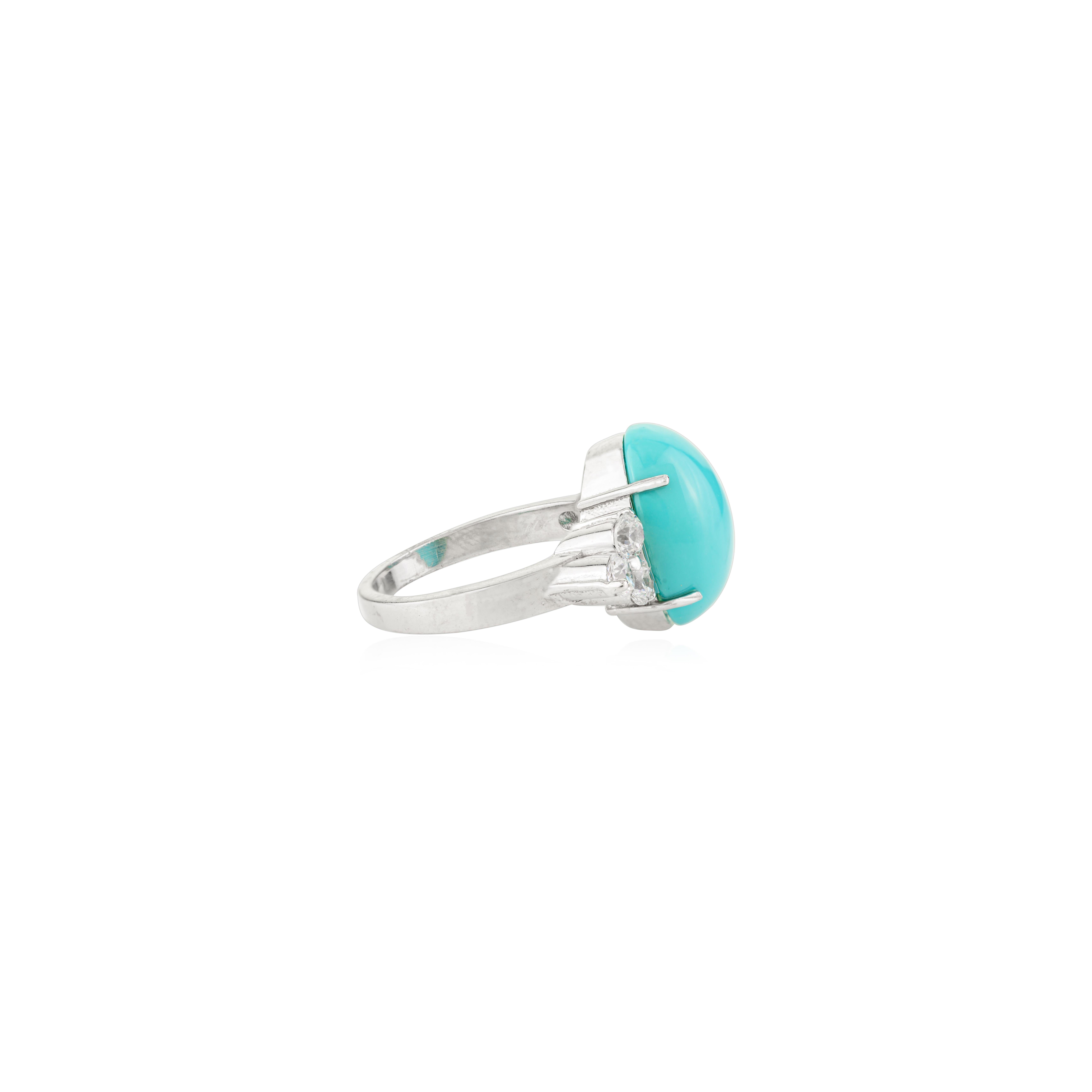 Im Angebot: Unisex-Ring mit Türkis in der Mitte und funkelndem Zirkon, gefasst in 925er Silber () 5