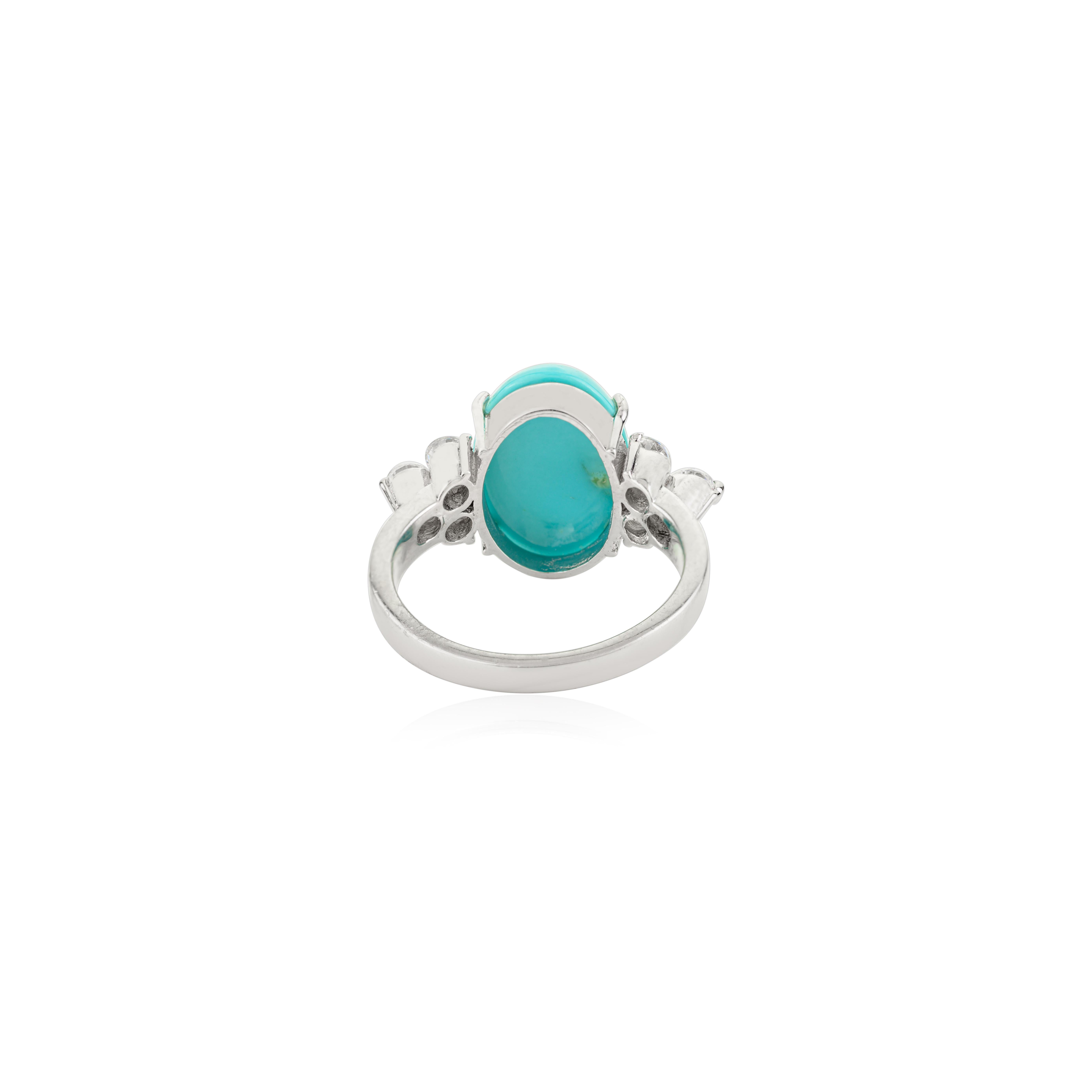 Im Angebot: Unisex-Ring mit Türkis in der Mitte und funkelndem Zirkon, gefasst in 925er Silber () 7