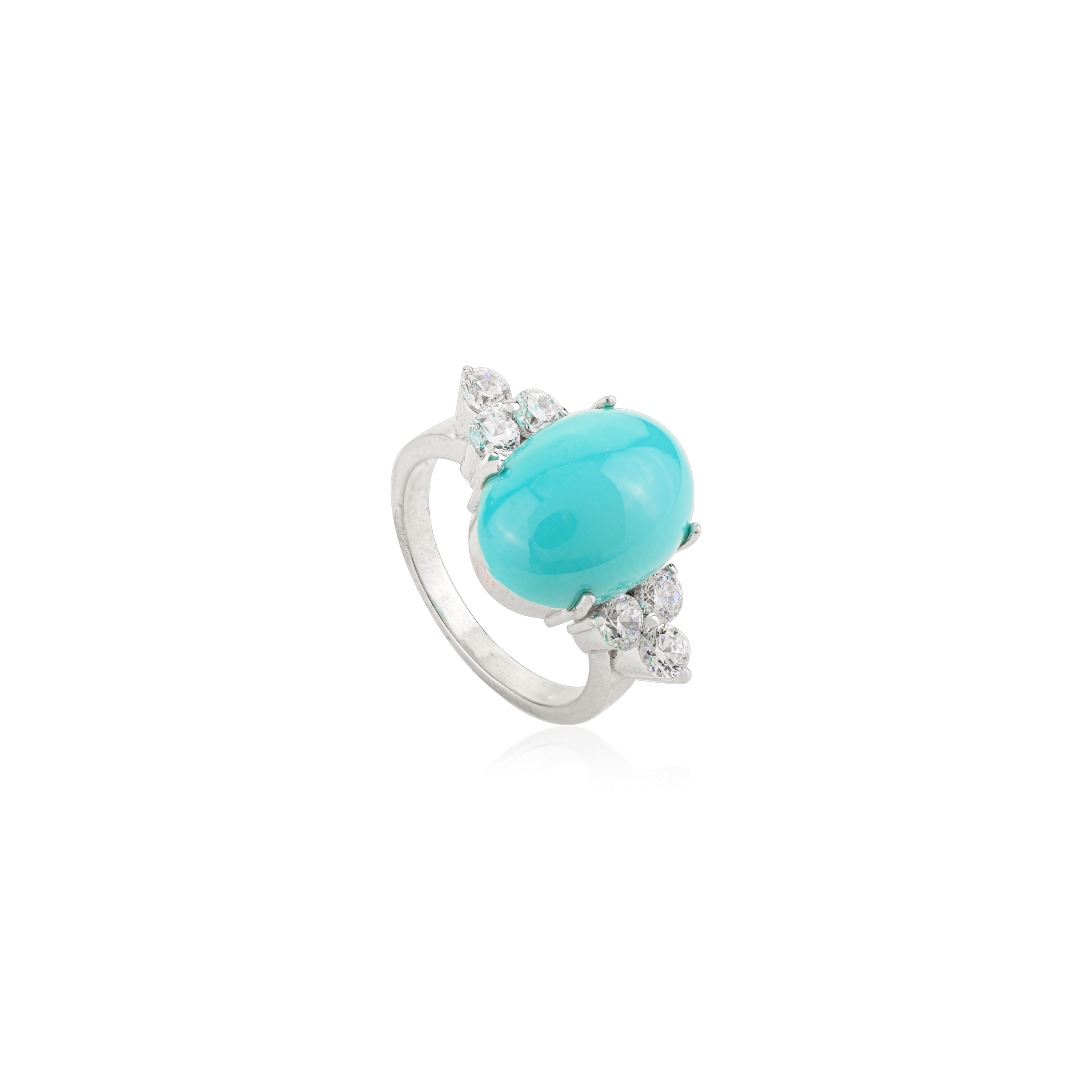 Im Angebot: Unisex-Ring mit Türkis in der Mitte und funkelndem Zirkon, gefasst in 925er Silber () 9