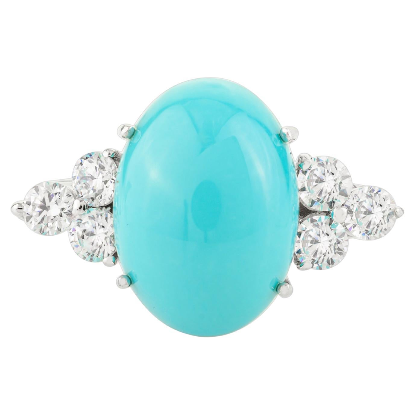 Im Angebot: Unisex-Ring mit Türkis in der Mitte und funkelndem Zirkon, gefasst in 925er Silber ()