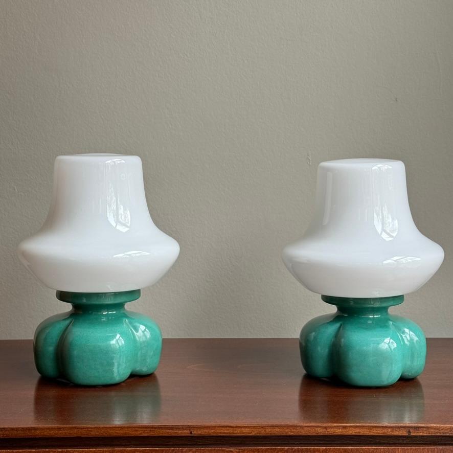 Turquoise Ceramic and Glass Table Lamp by Ivan Jakeš In Good Condition In London, GB