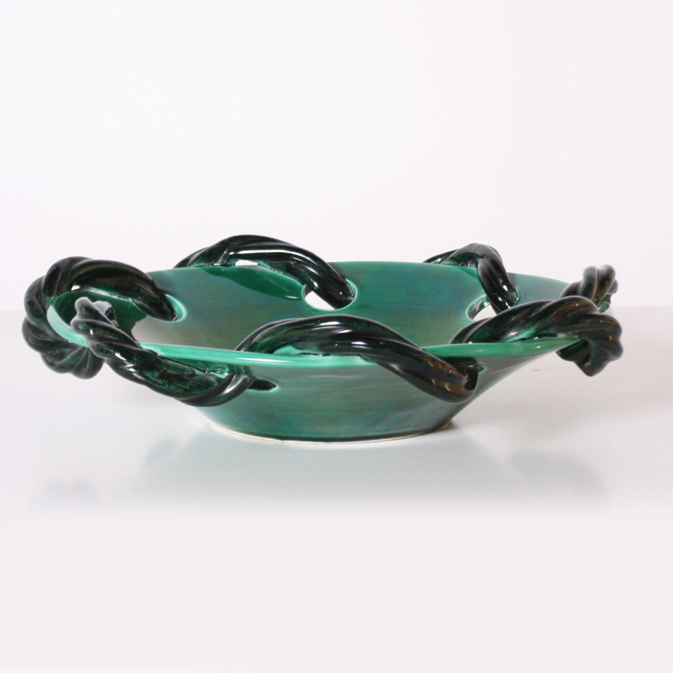 Turquoise ceramic bowl from Vallauris with rope detail, circa 1950
$950