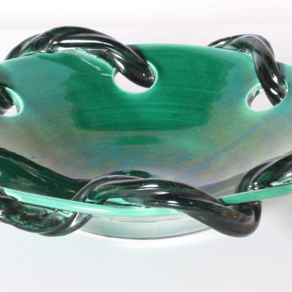 Turquoise Ceramic Bowl from Vallauris with Rope Detail, circa 1950 2