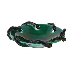 Vintage Turquoise Ceramic Bowl from Vallauris with Rope Detail, circa 1950