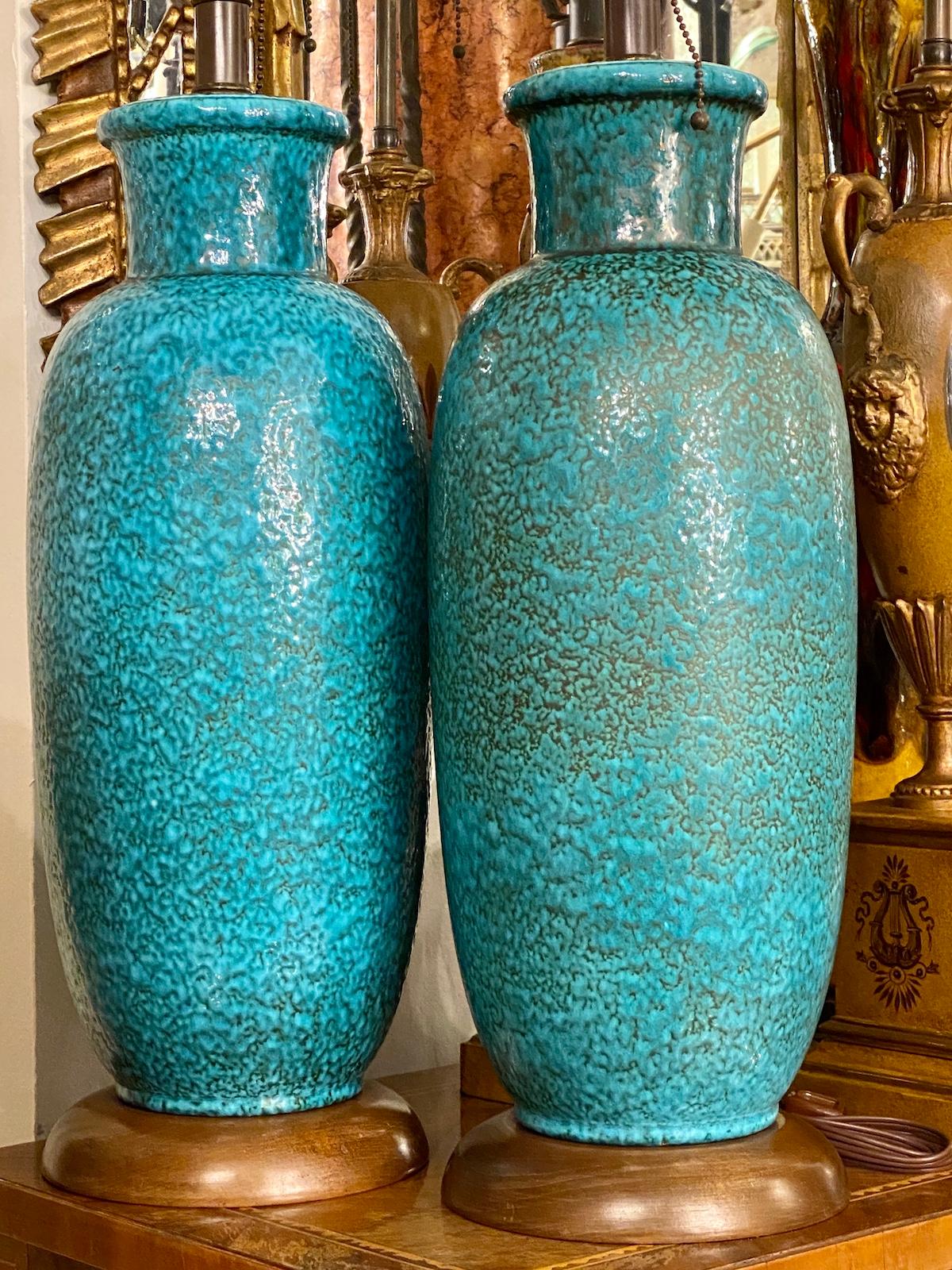 Mid-20th Century Turquoise Ceramic Lamps