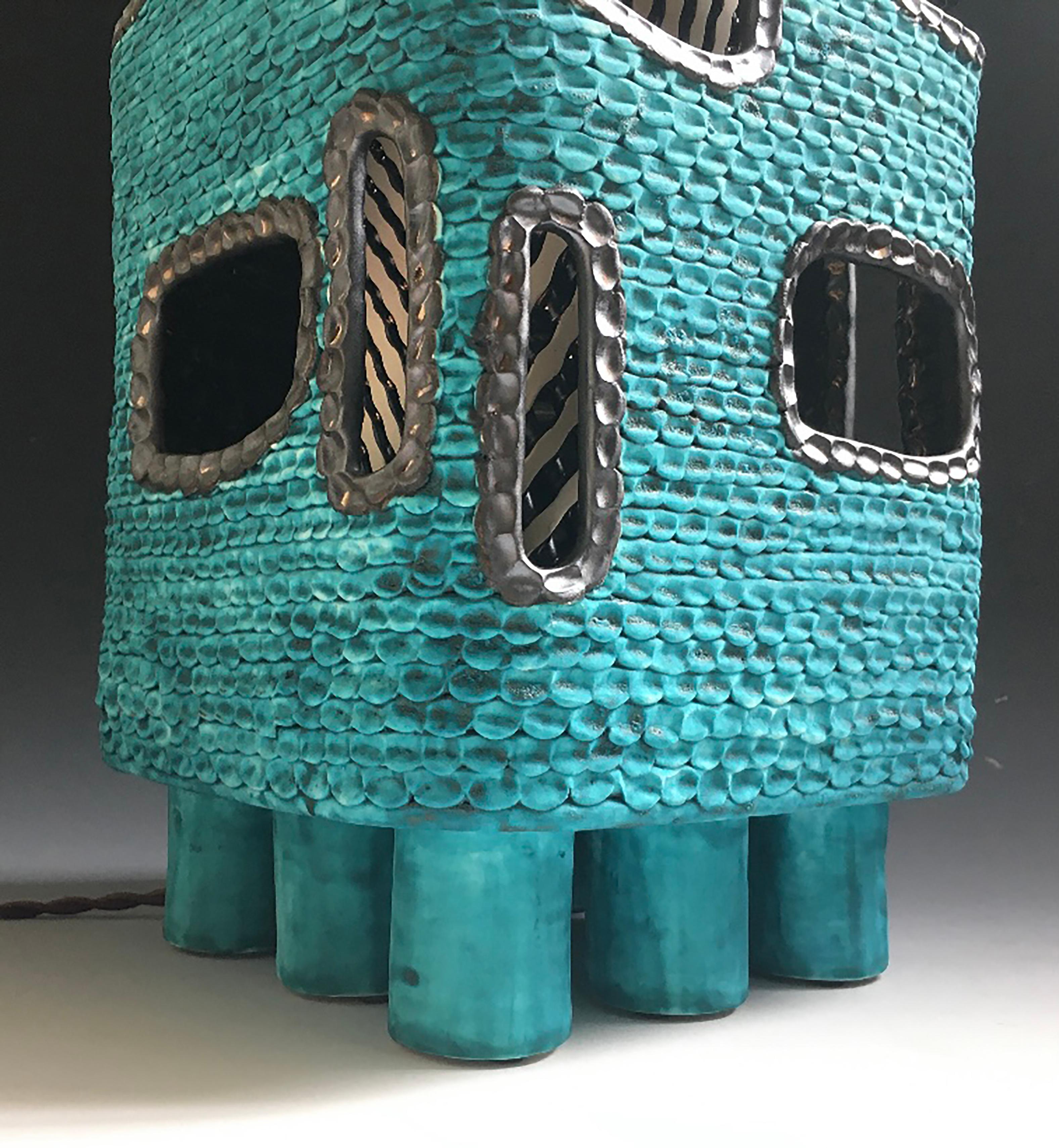 Turquoise Ceramic Lantern For Sale 3