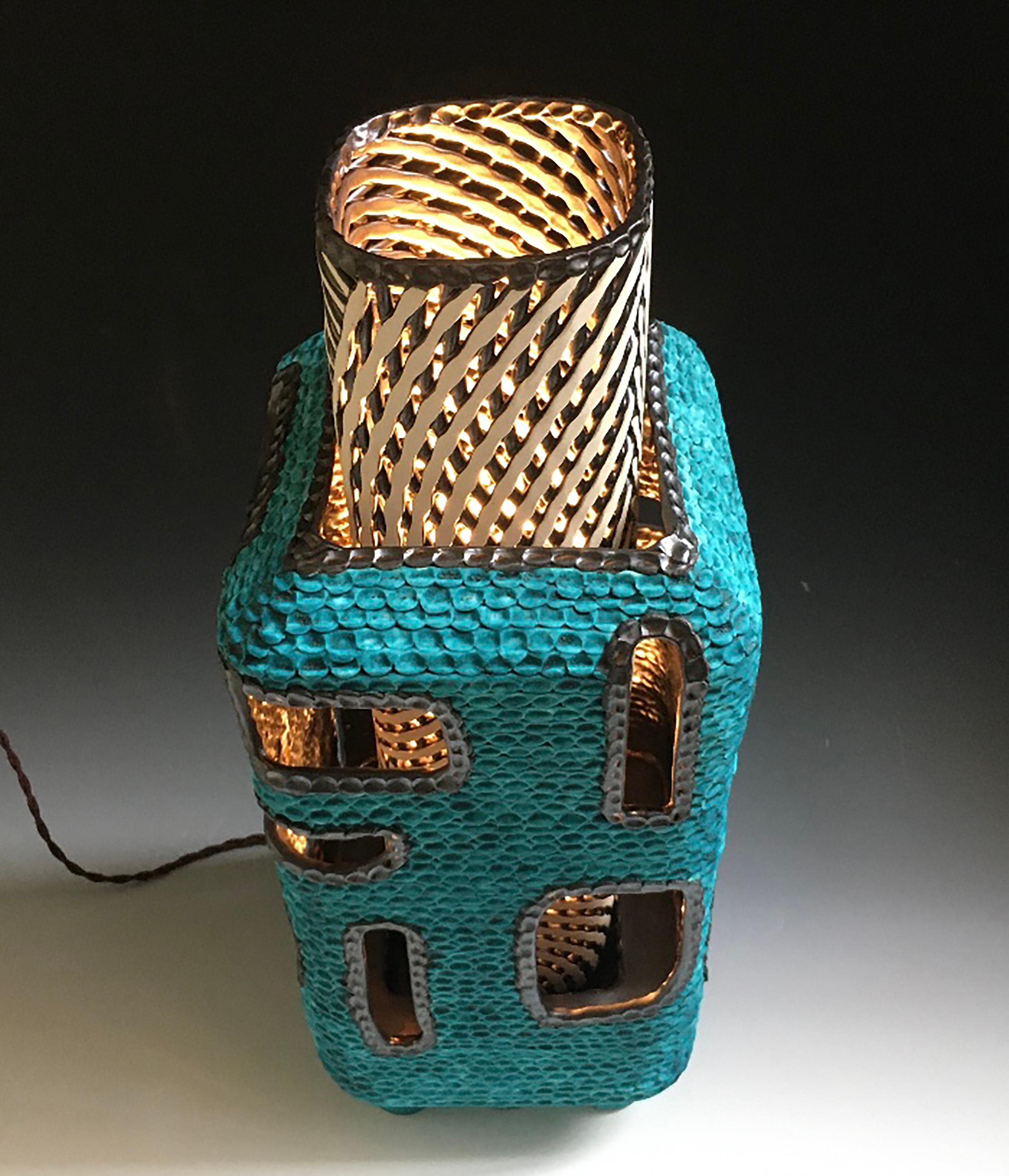 Egyptian Turquoise Ceramic Lantern For Sale
