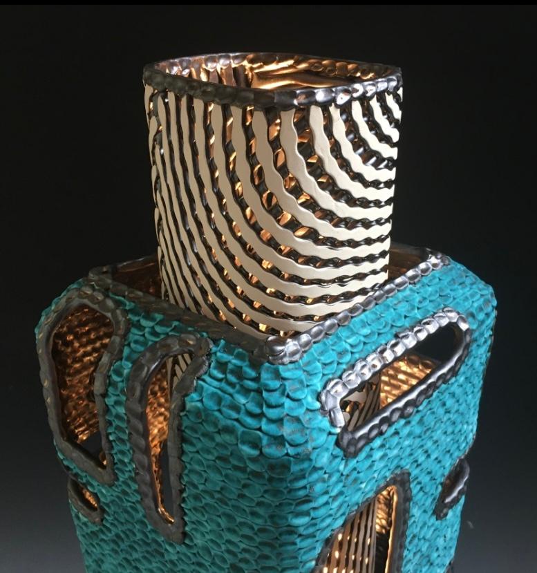 Central American Turquoise Ceramic Lantern For Sale