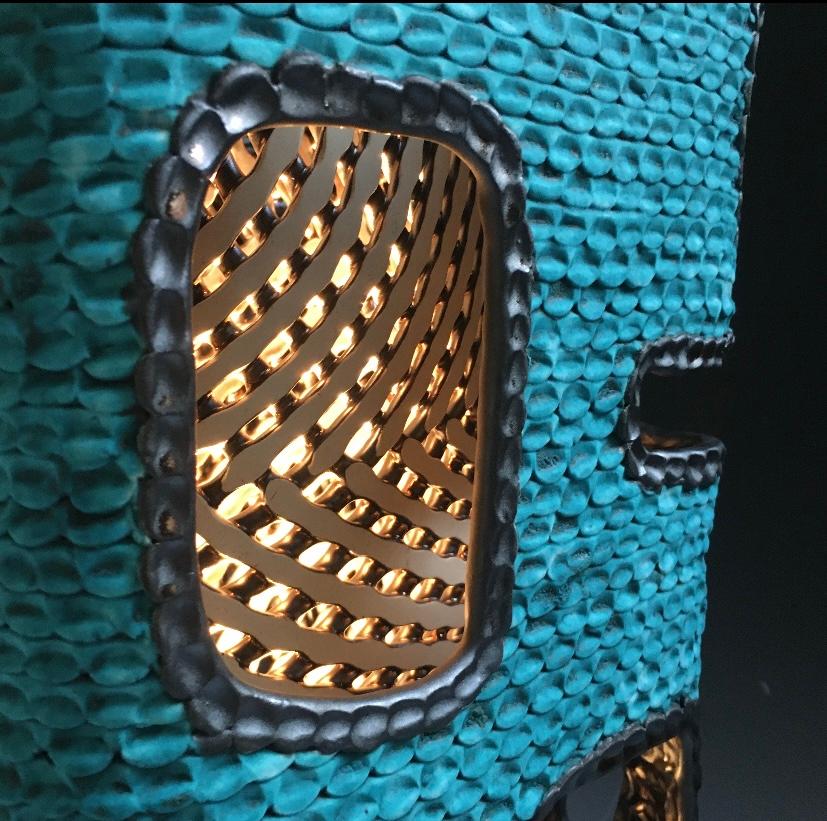 Contemporary Turquoise Ceramic Lantern For Sale