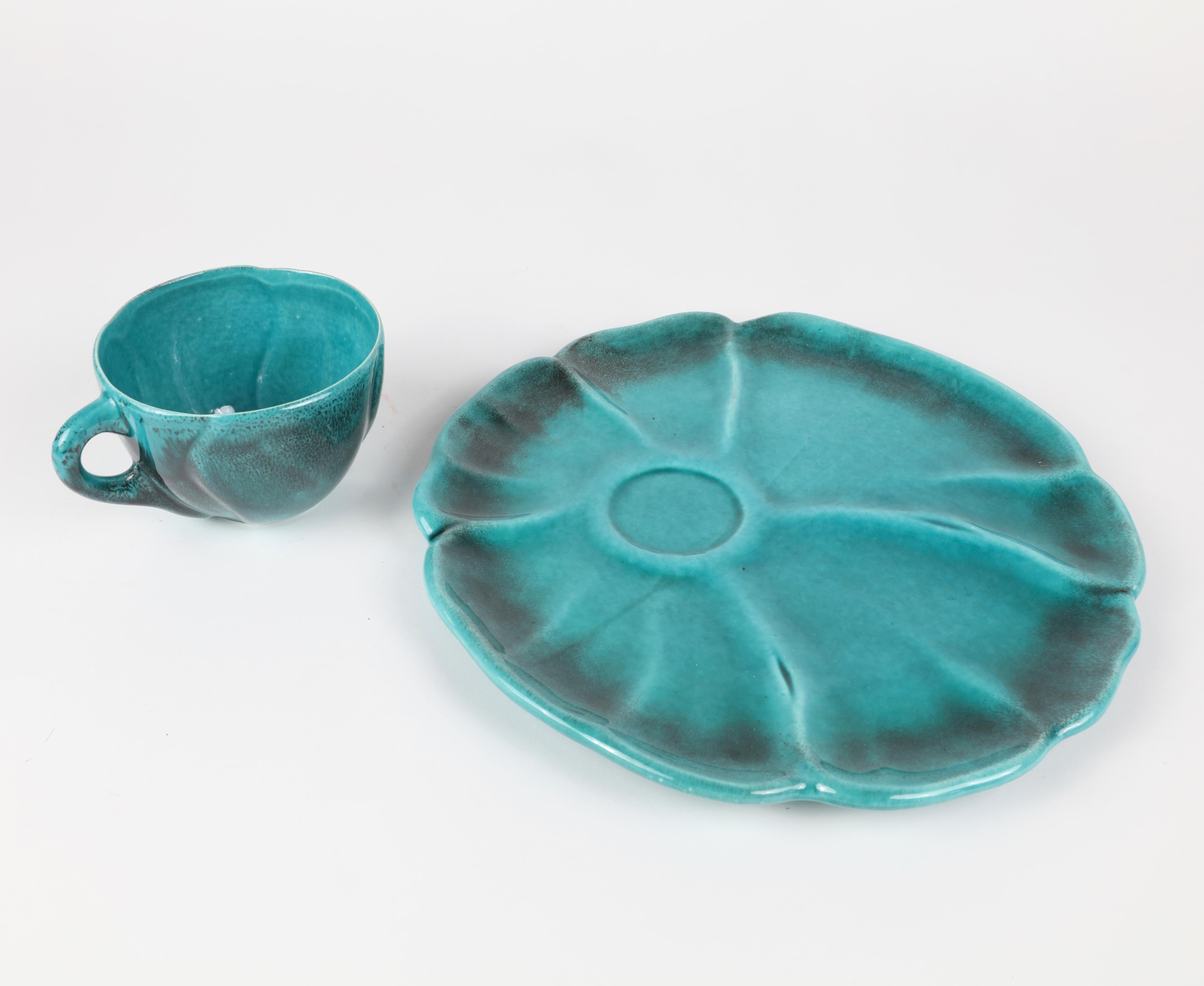 Contemporary Turquoise Ceramic Luncheon Set for 12