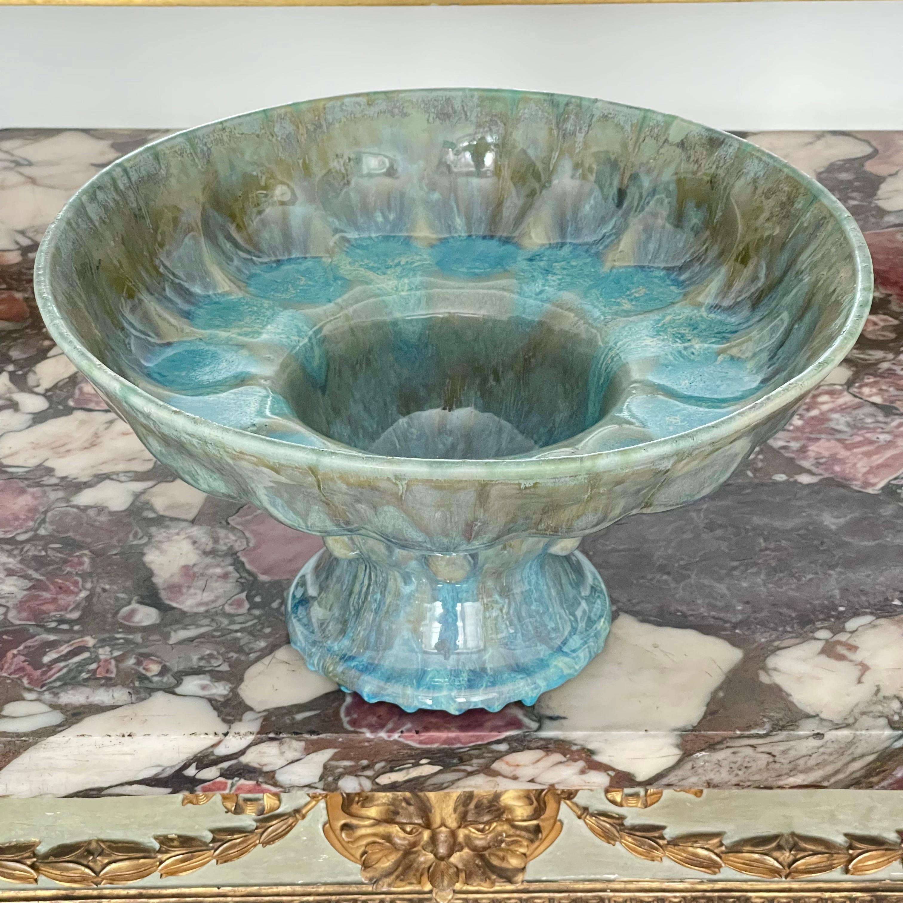 Violante Lodolo D'Oria, Pearly Turquoise Pedestal
Vessel , 2024, glazed stoneware, multiple glazes,  W41cm x H22cm

New stunning piece created by ceramic artist Violante Lodolo d' Oria. The layering of different glazes creates shimmering and
