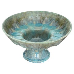 Turquoise Ceramic Pedestal Vessel Italian Contemporary Handmade Unique Piece