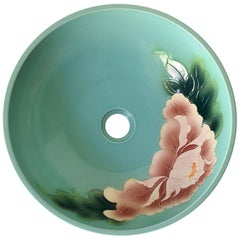 Turquoise Ceramic Sink or Planter, Hand-Painted, Southwest, Tropical