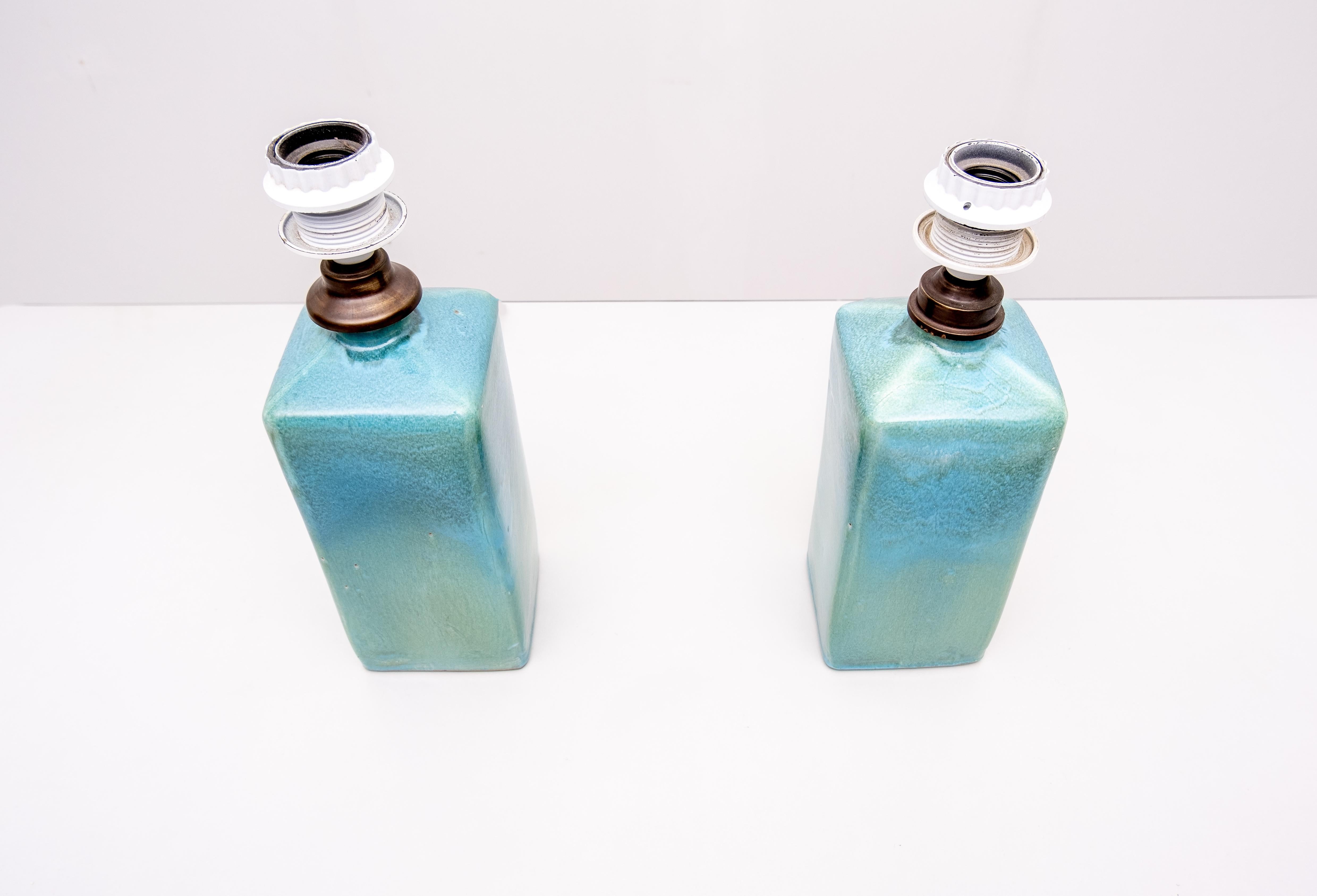 Lampes de table en céramique turquoise, années 1970 en vente 3