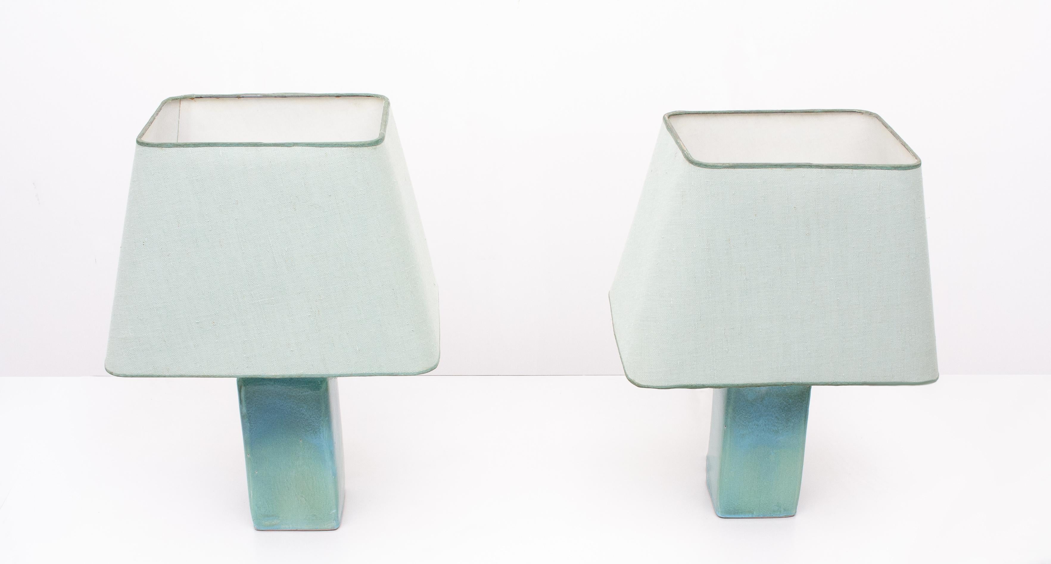 Fin du 20e siècle Lampes de table en céramique turquoise, années 1970 en vente