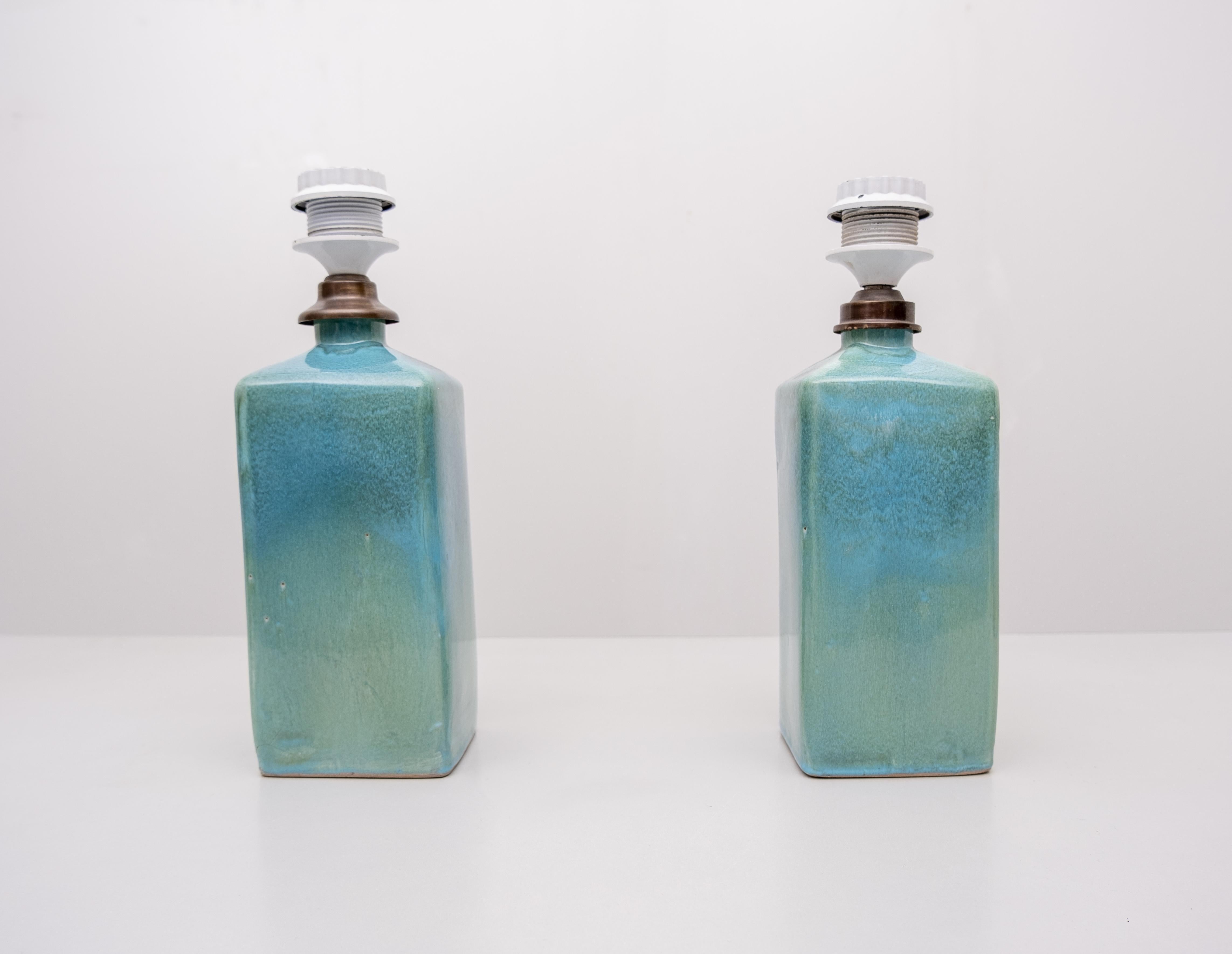 Lampes de table en céramique turquoise, années 1970 en vente 2