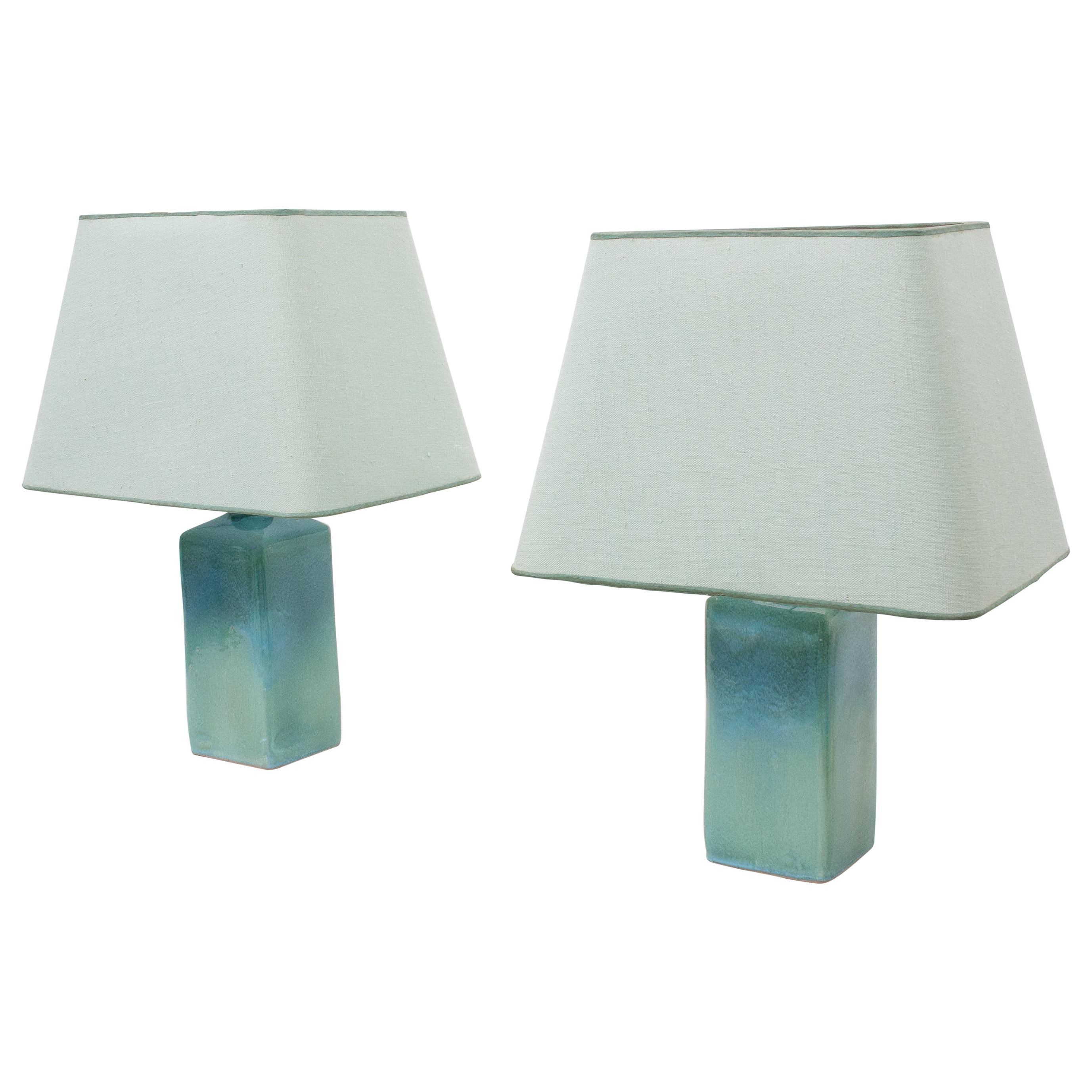 Turquoise Ceramic Table Lamps, 1970s