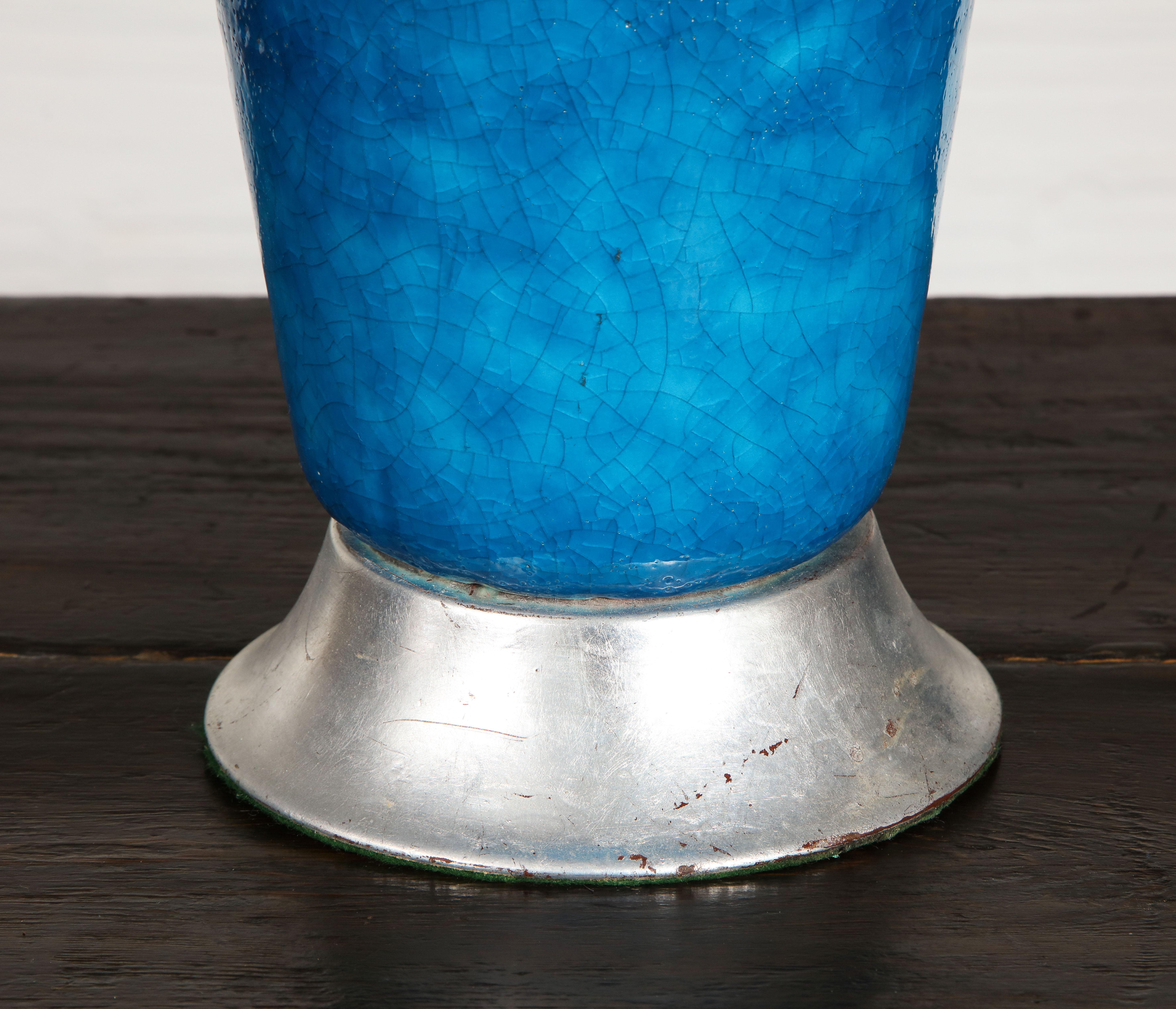 Turquoise Ceramic Vase as Lamp In Excellent Condition For Sale In New York, NY