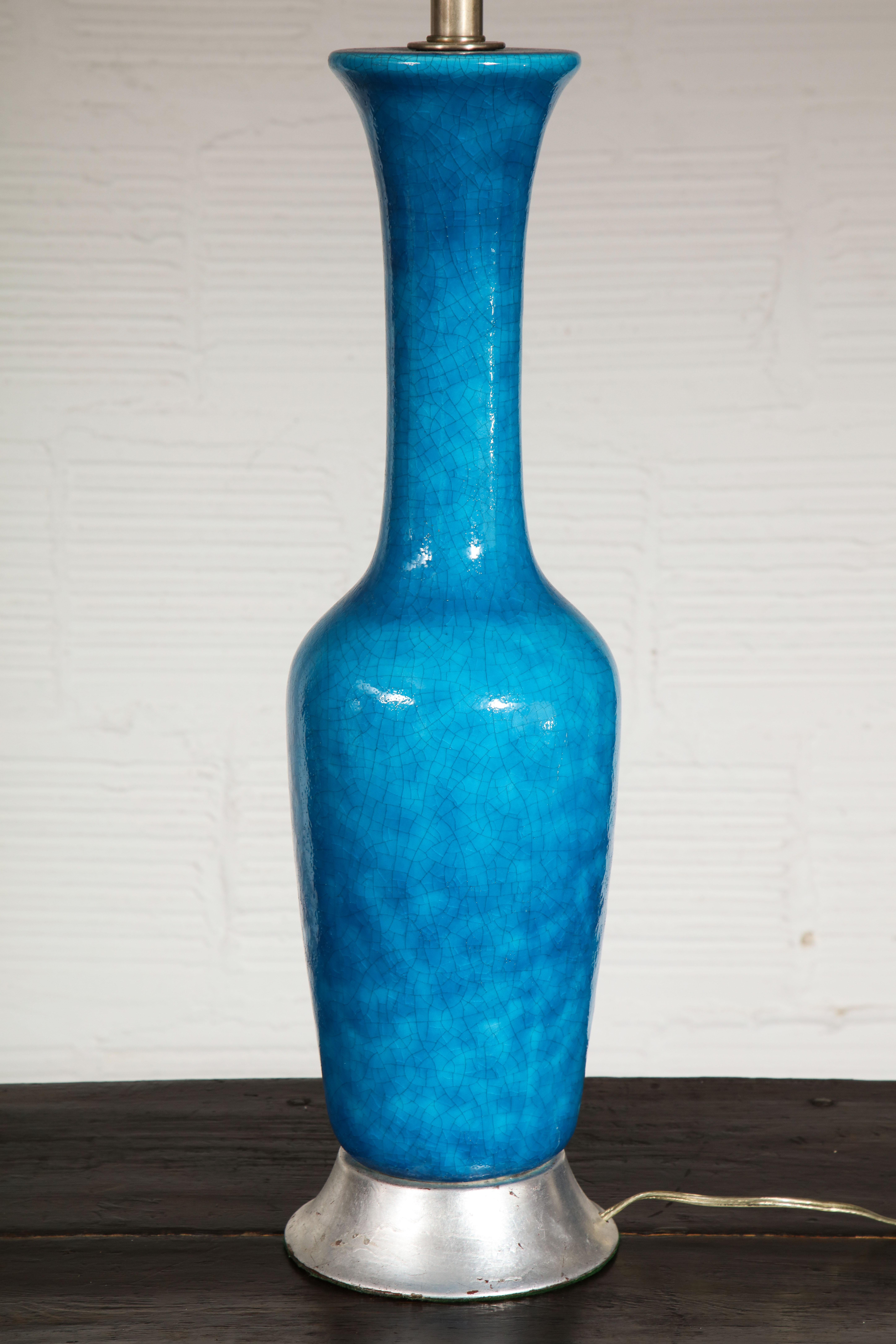 Turquoise Ceramic Vase as Lamp For Sale 1