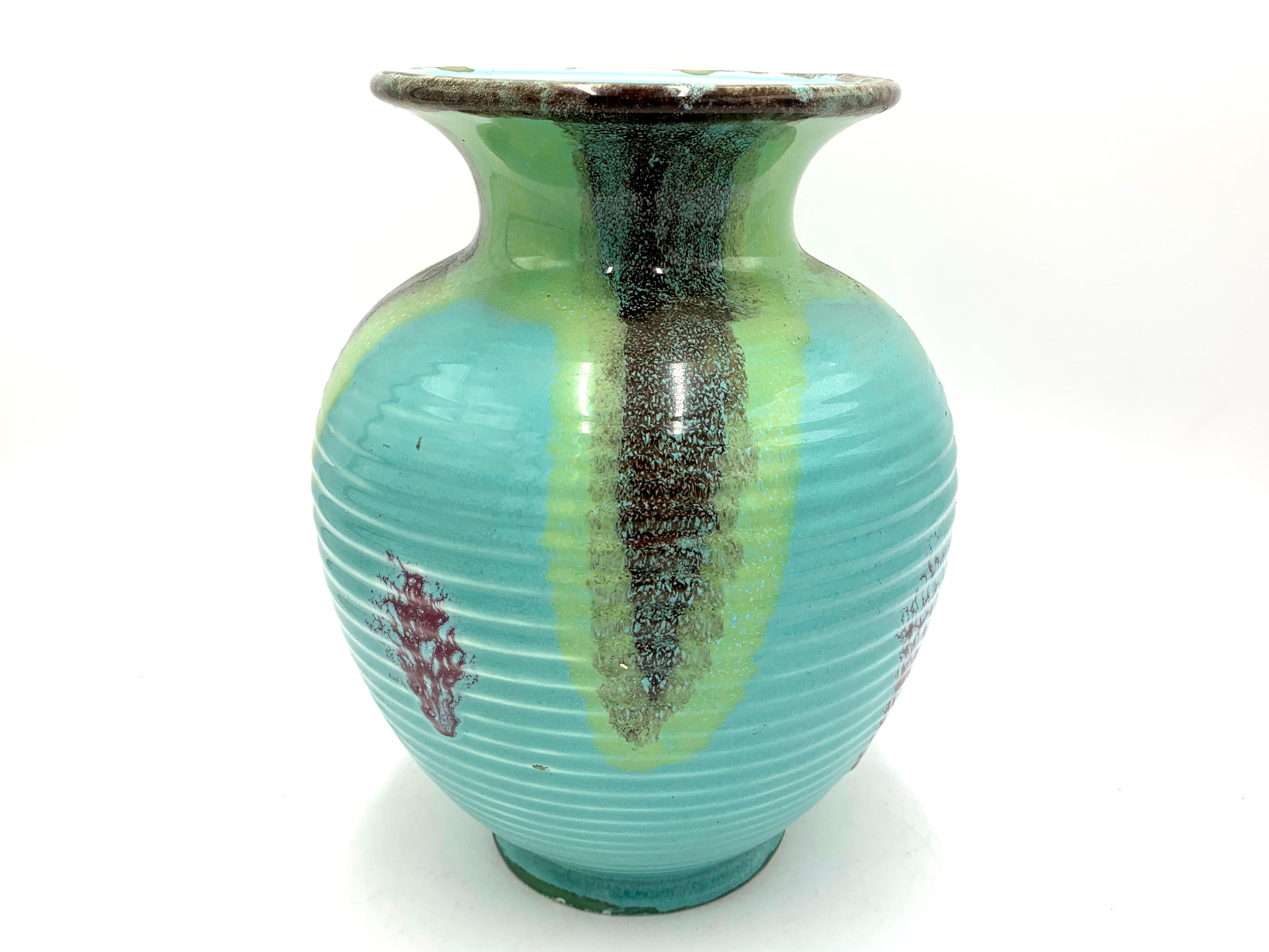 Mid-Century Modern Turquoise Ceramic Vase, Ditmar Urbach, Czechoslovakia, 1960s For Sale