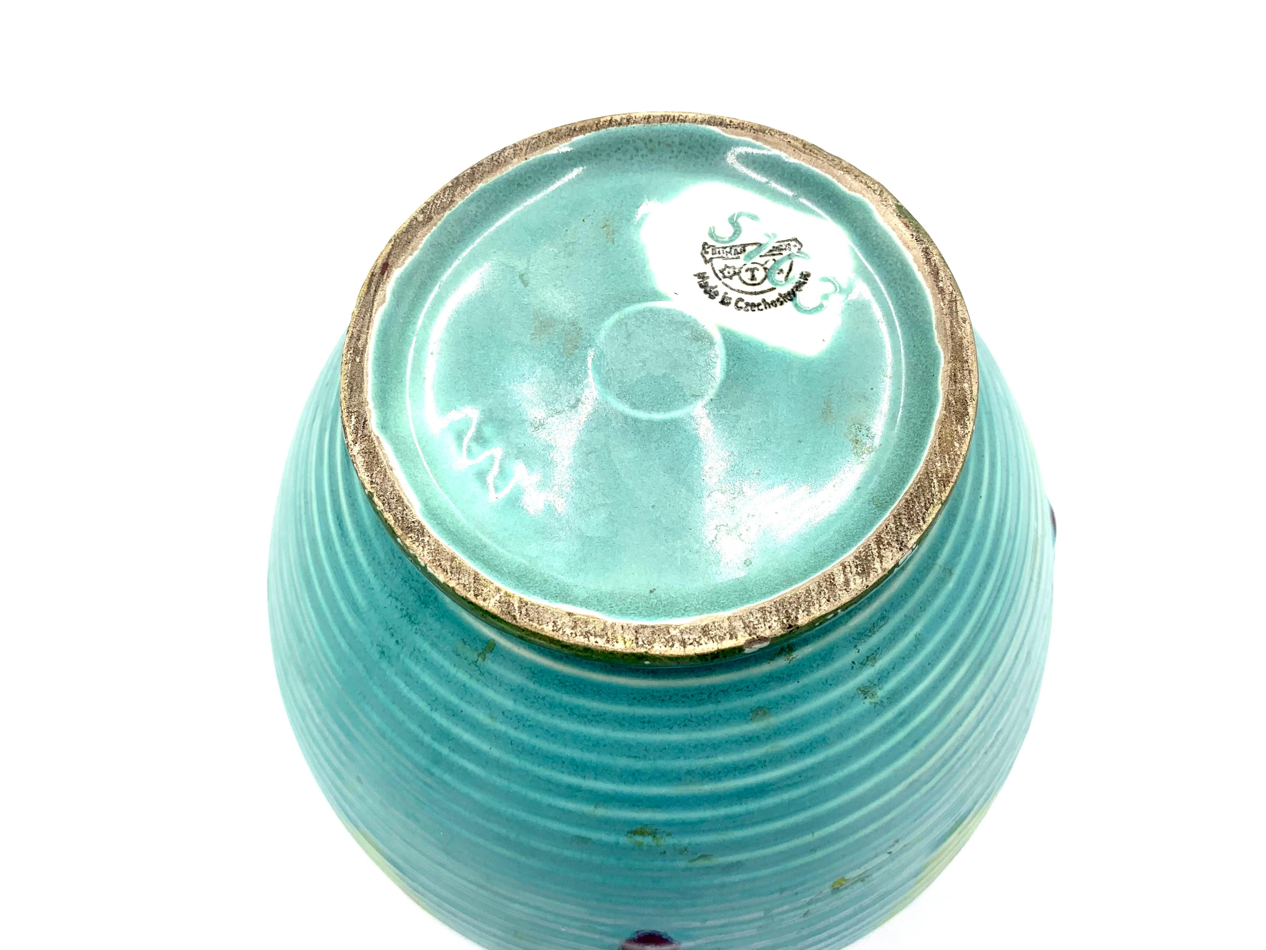 Mid-20th Century Turquoise Ceramic Vase, Ditmar Urbach, Czechoslovakia, 1960s For Sale