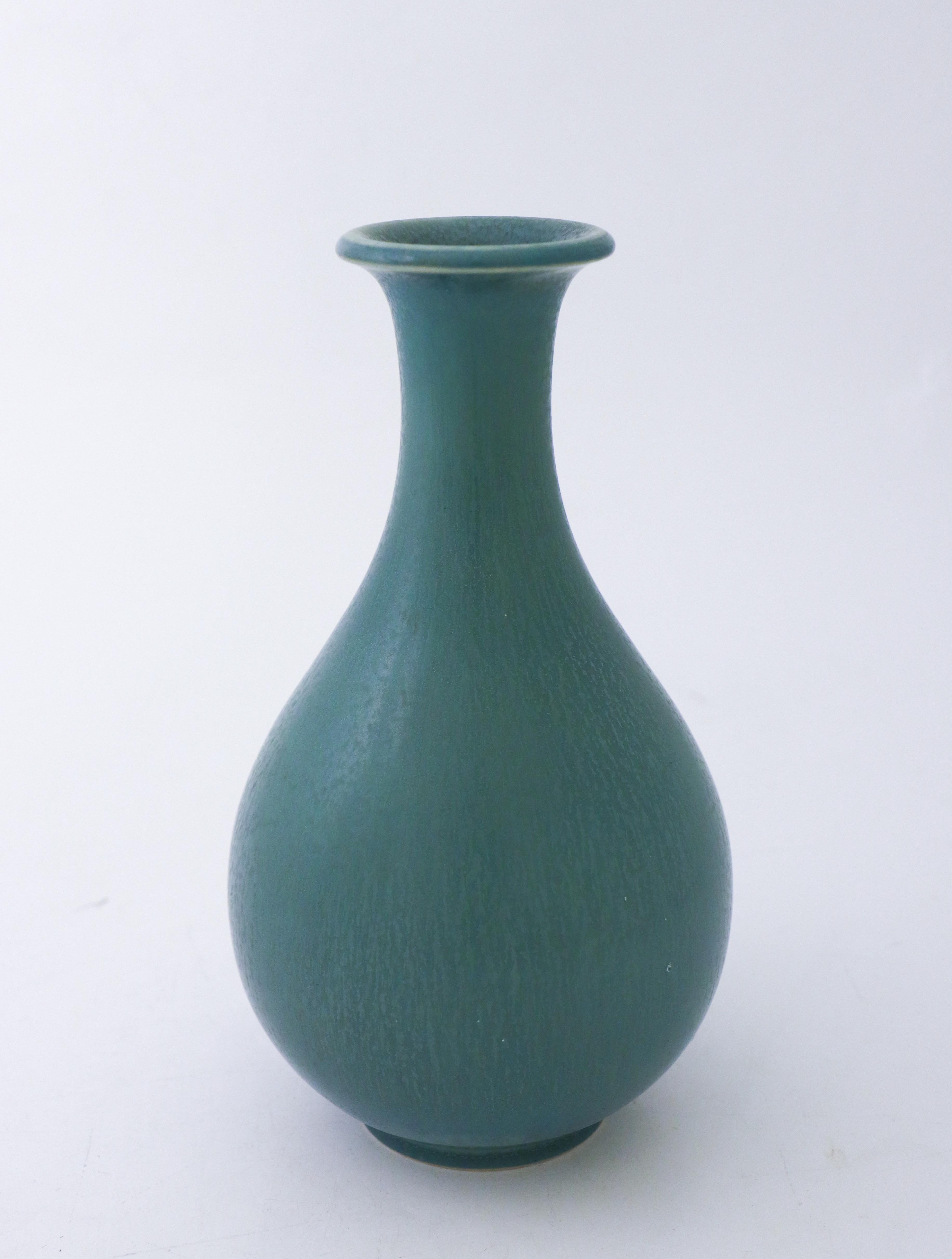 Scandinavian Modern Turquoise Ceramic Vase Gunnar Nylund, Rörstrand, Scandinavian Midcentury Vintage For Sale