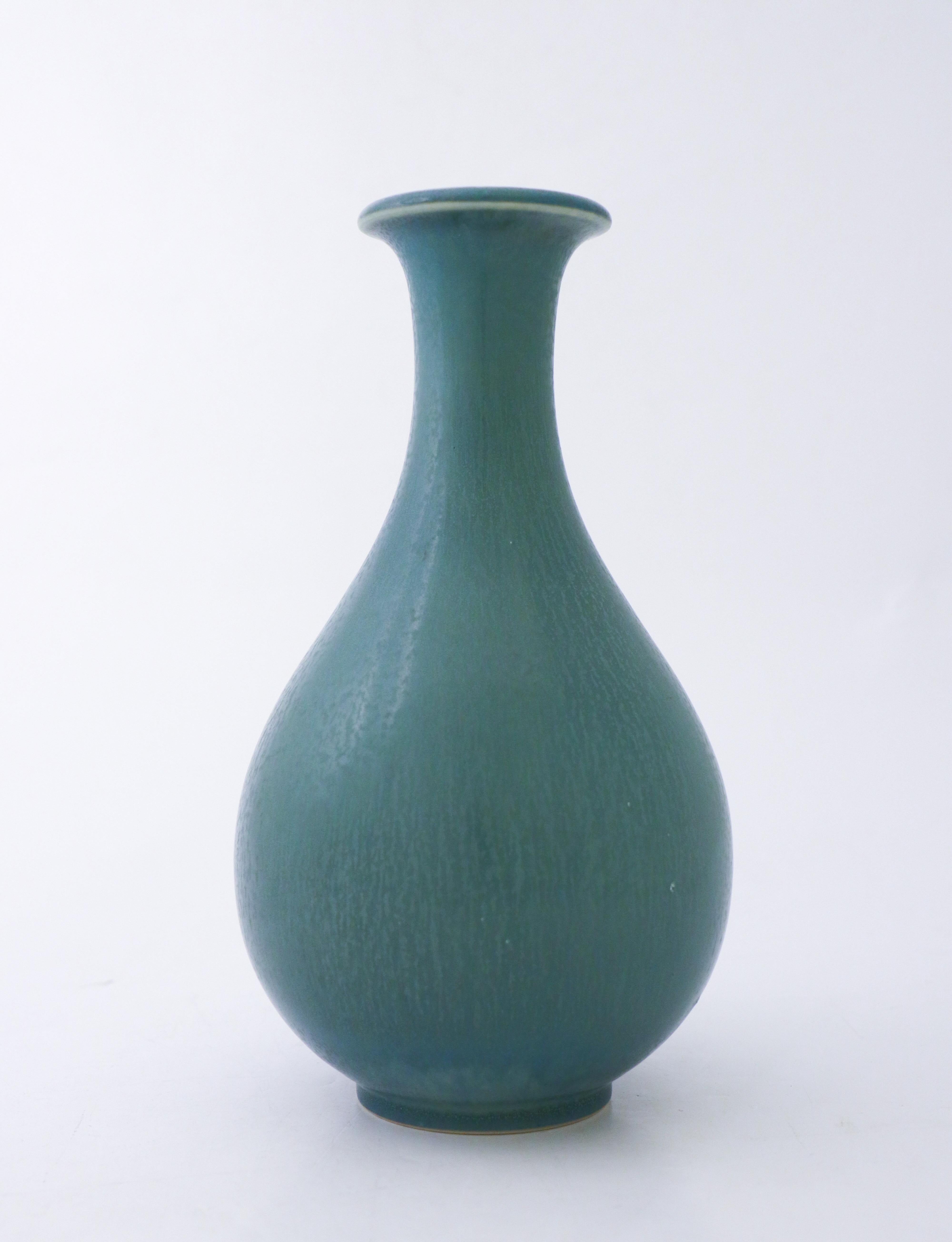 Swedish Turquoise Ceramic Vase Gunnar Nylund, Rörstrand, Scandinavian Midcentury Vintage For Sale