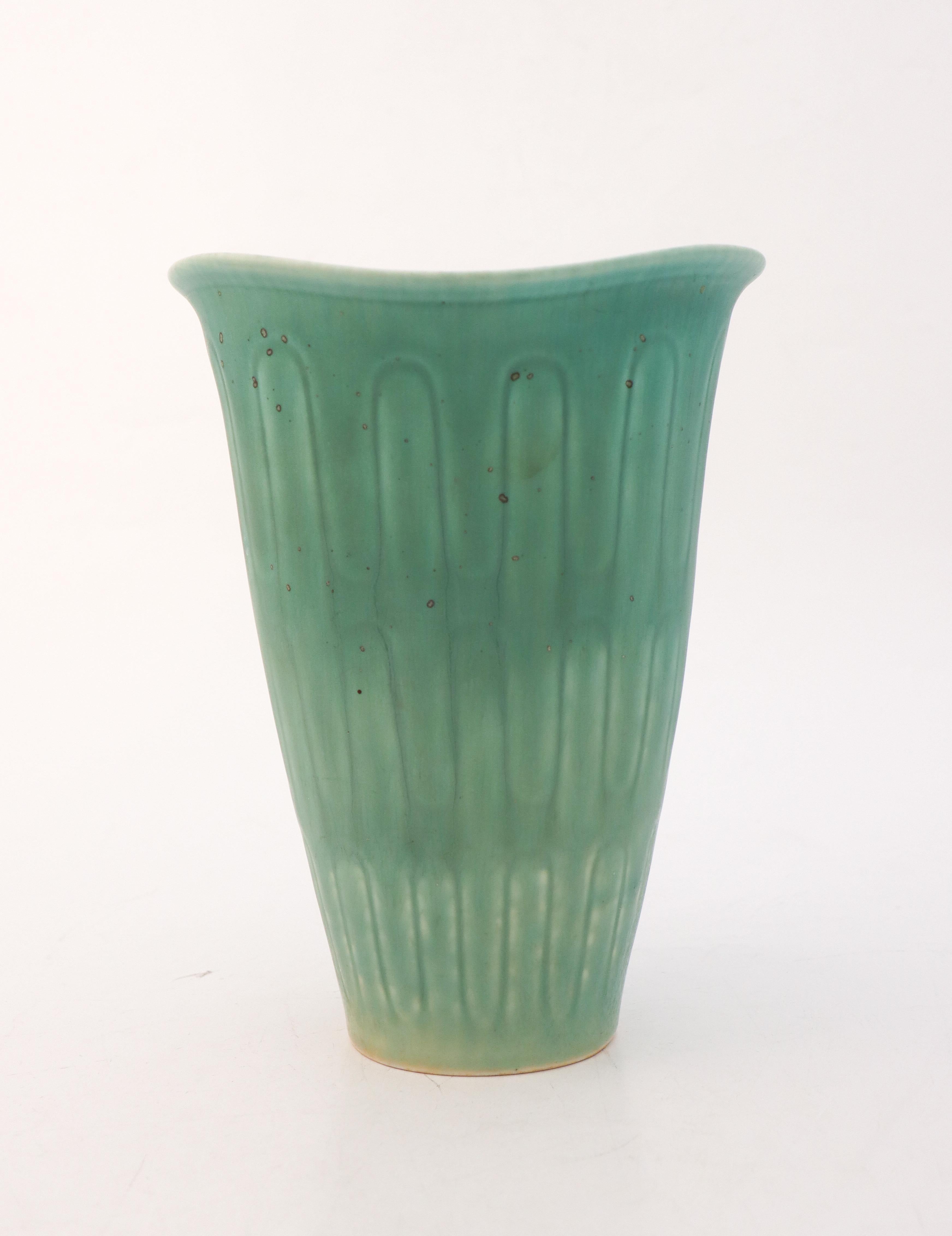Glazed Turquoise Ceramic Vase Gunnar Nylund, Rörstrand, Scandinavian Midcentury Vintage For Sale