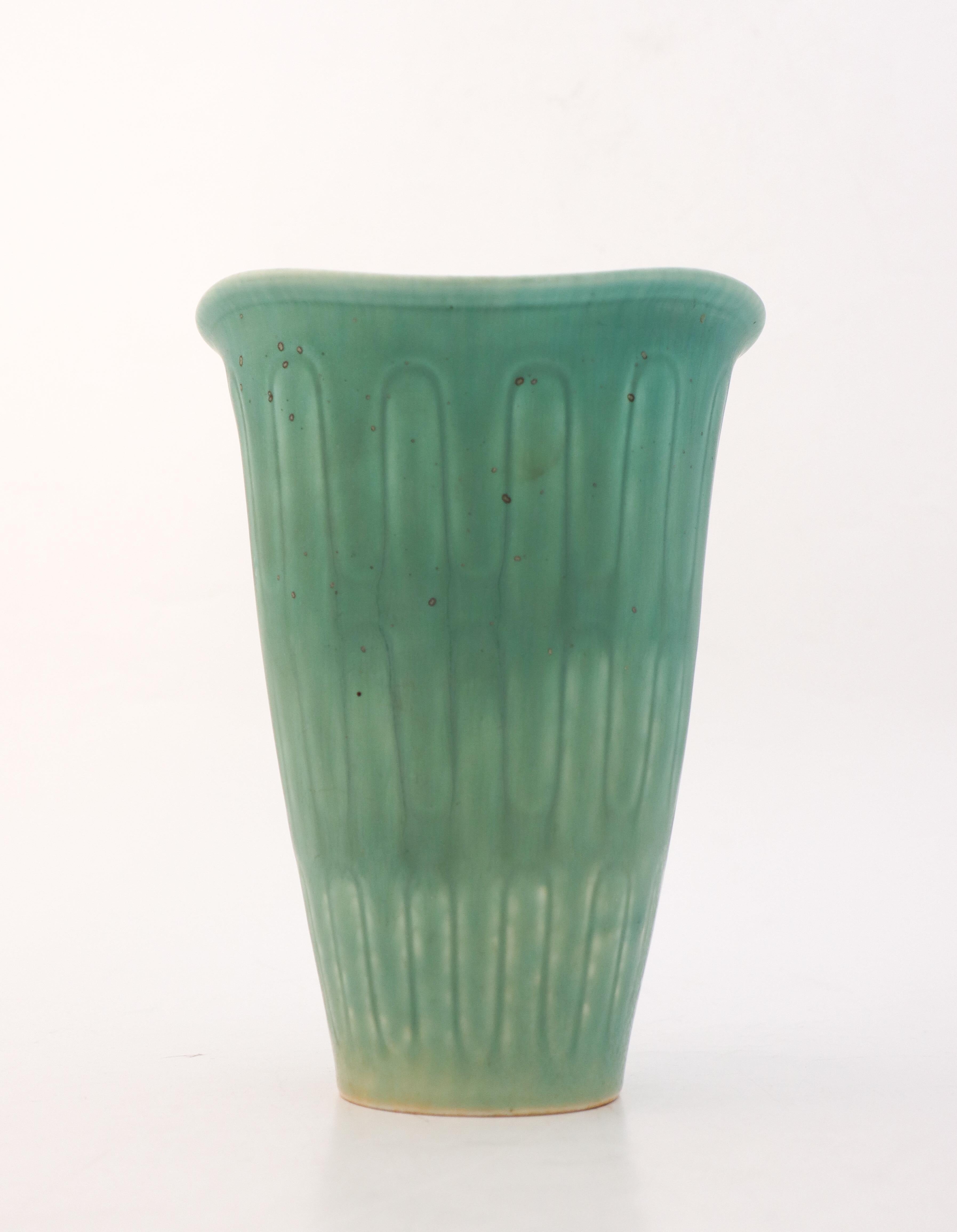 Turquoise Ceramic Vase Gunnar Nylund, Rörstrand, Scandinavian Midcentury Vintage In Good Condition For Sale In Stockholm, SE