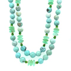 Turquoise, Chrome Diopside and Chrysoprase Necklace, 18 Inches