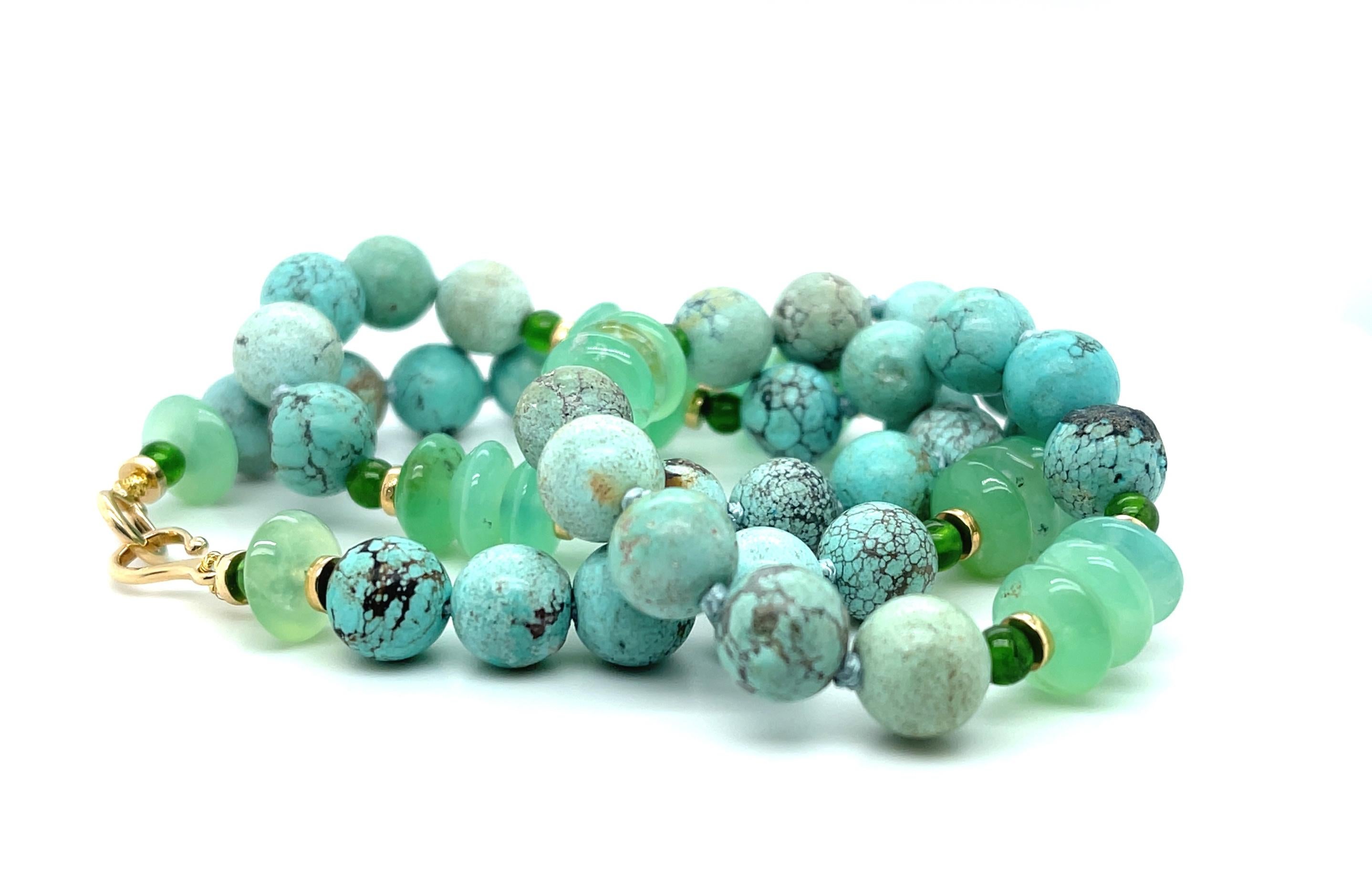 Artisan Turquoise, Chrome Diopside and Chrysoprase Necklace, 18 Inches