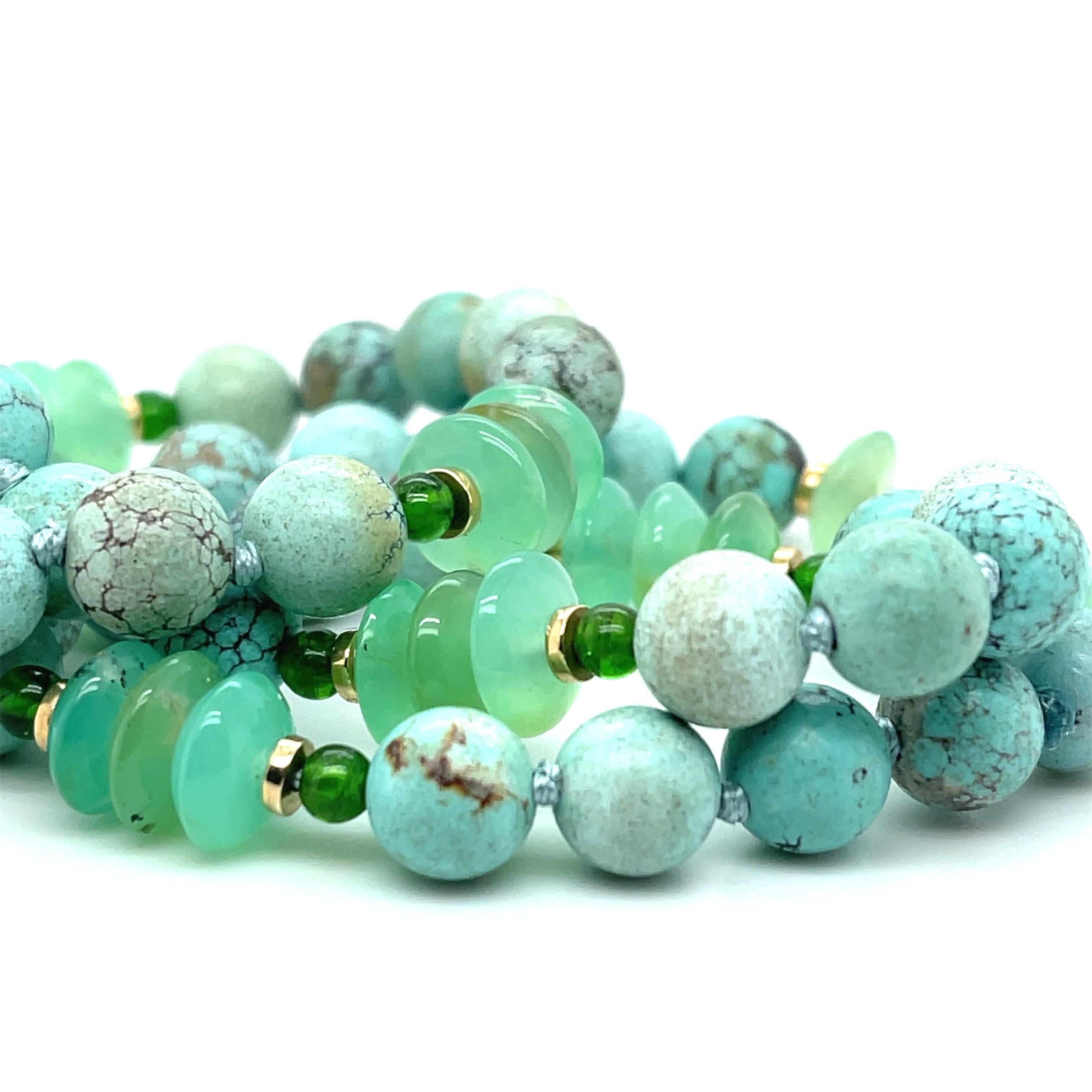 Bead Turquoise, Chrome Diopside and Chrysoprase Necklace, 18 Inches
