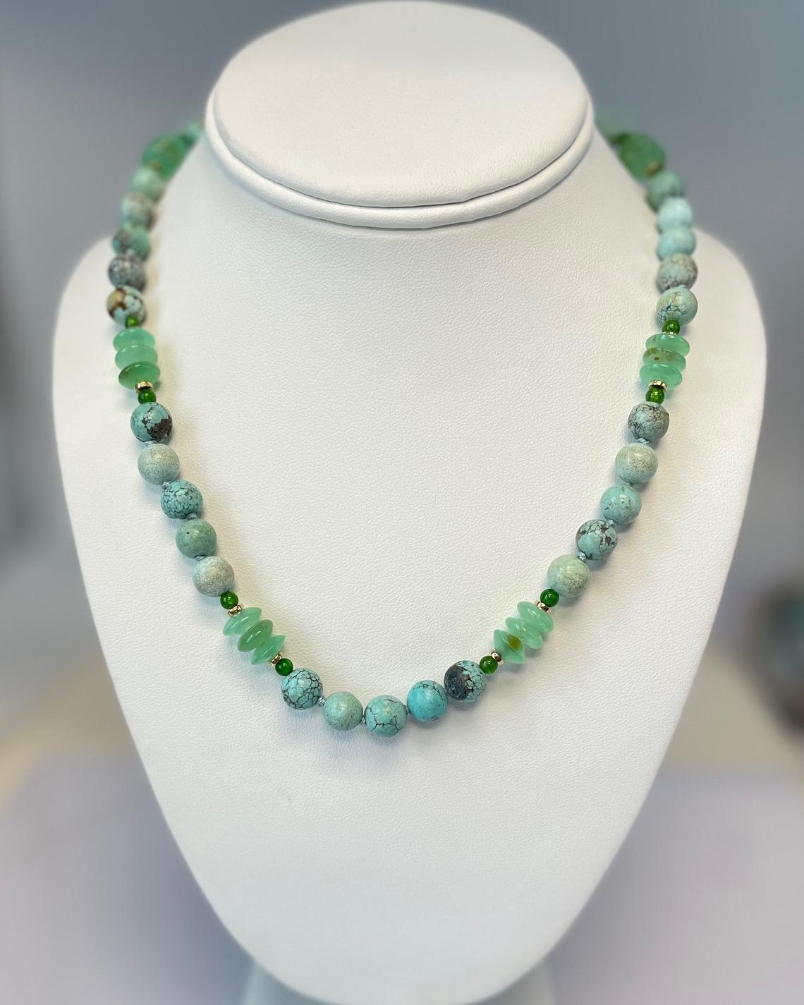 Turquoise, Chrome Diopside and Chrysoprase Necklace, 18 Inches 1
