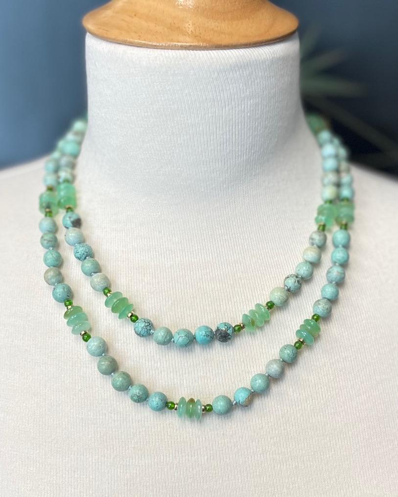 Turquoise, Chrome Diopside and Chrysoprase Necklace, 18 Inches 2
