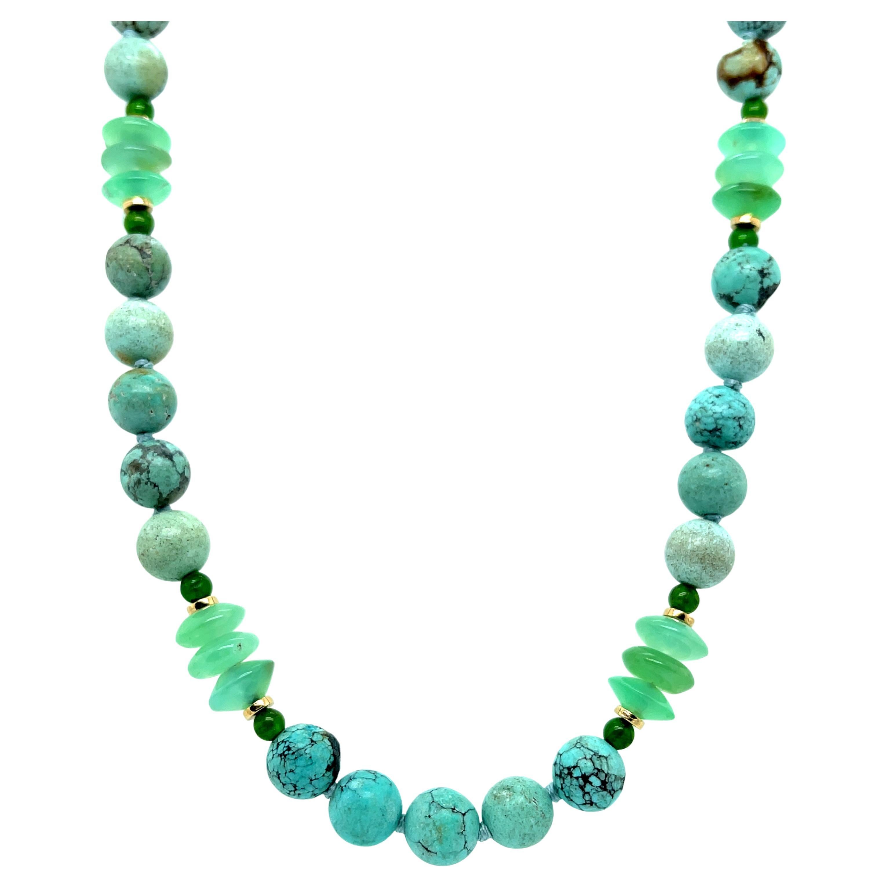 Turquoise, Chrome Diopside and Chrysoprase Necklace, 18 Inches
