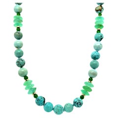 Turquoise, Chrome Diopside and Chrysoprase Necklace, 18 Inches