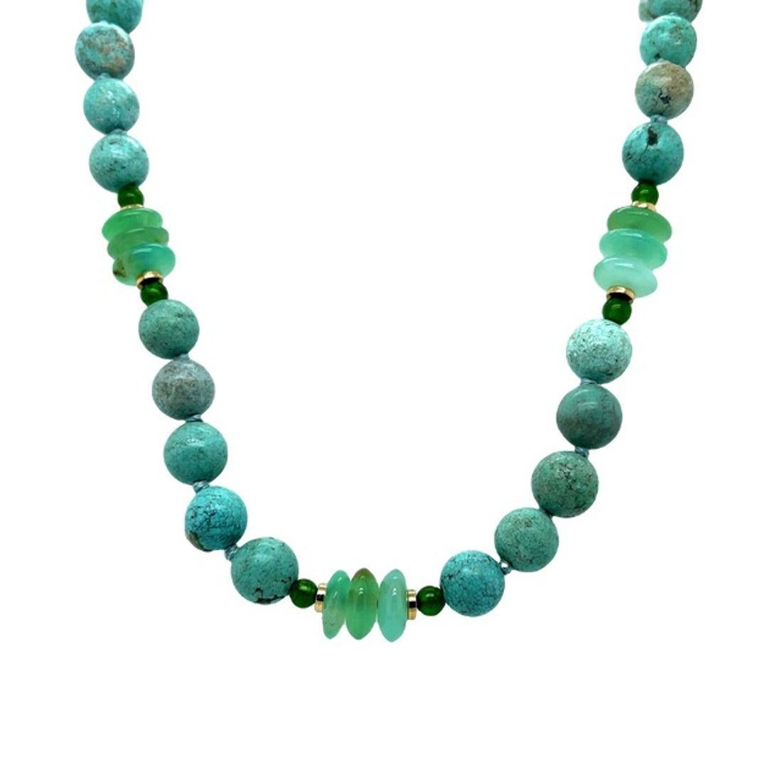 Bead Turquoise, Chrome Diopside and Chrysoprase Necklace, 21 Inches For Sale