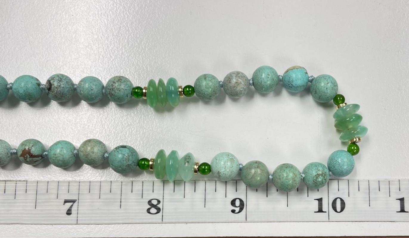 Turquoise, Chrome Diopside and Chrysoprase Necklace, 21 Inches In New Condition For Sale In Los Angeles, CA