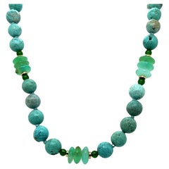 Turquoise, Chrome Diopside and Chrysoprase Necklace, 21 Inches