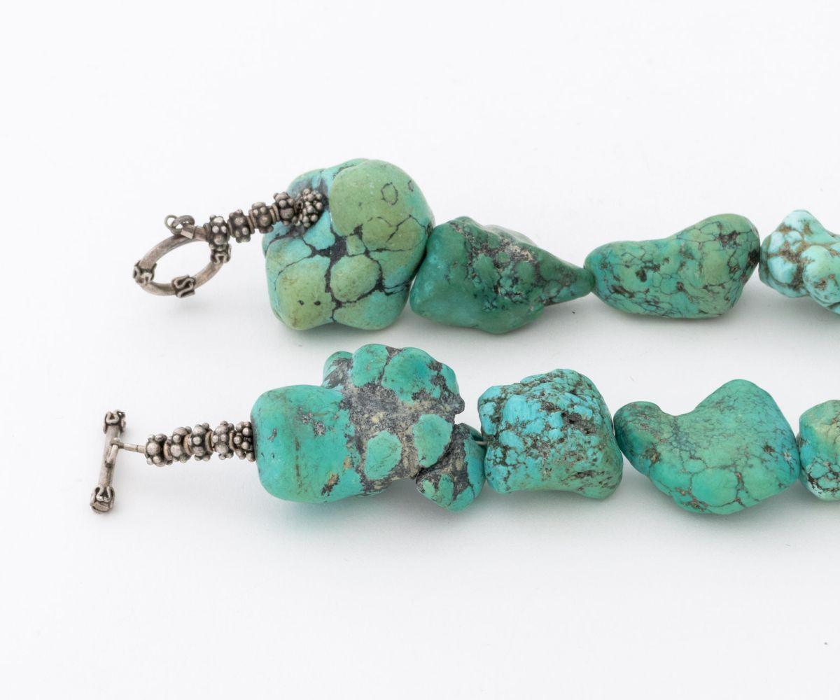 Turquoise Chunk Red Coral Silver Pendant Necklace For Sale 4