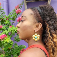 Twin Elegance Turquoise Circle Cluster Statement Earrings