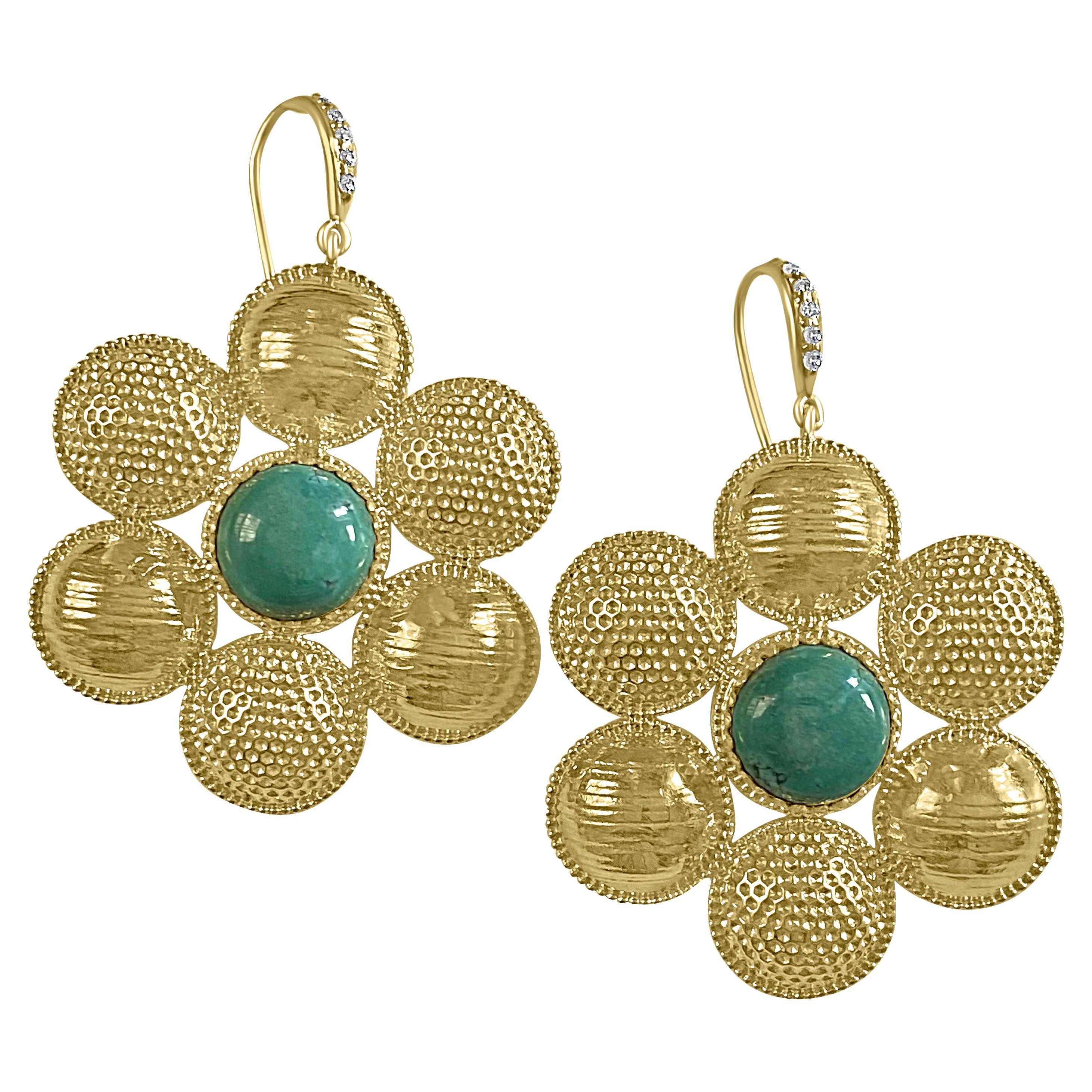 Twin Elegance Turquoise Circle Cluster Statement Earrings For Sale