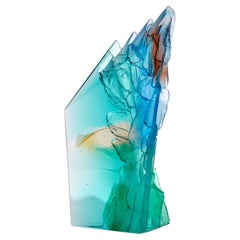 Turquoise Cliff, a Blue, Jade & Bronze Glass Cliff Artwork by Crispian Heath