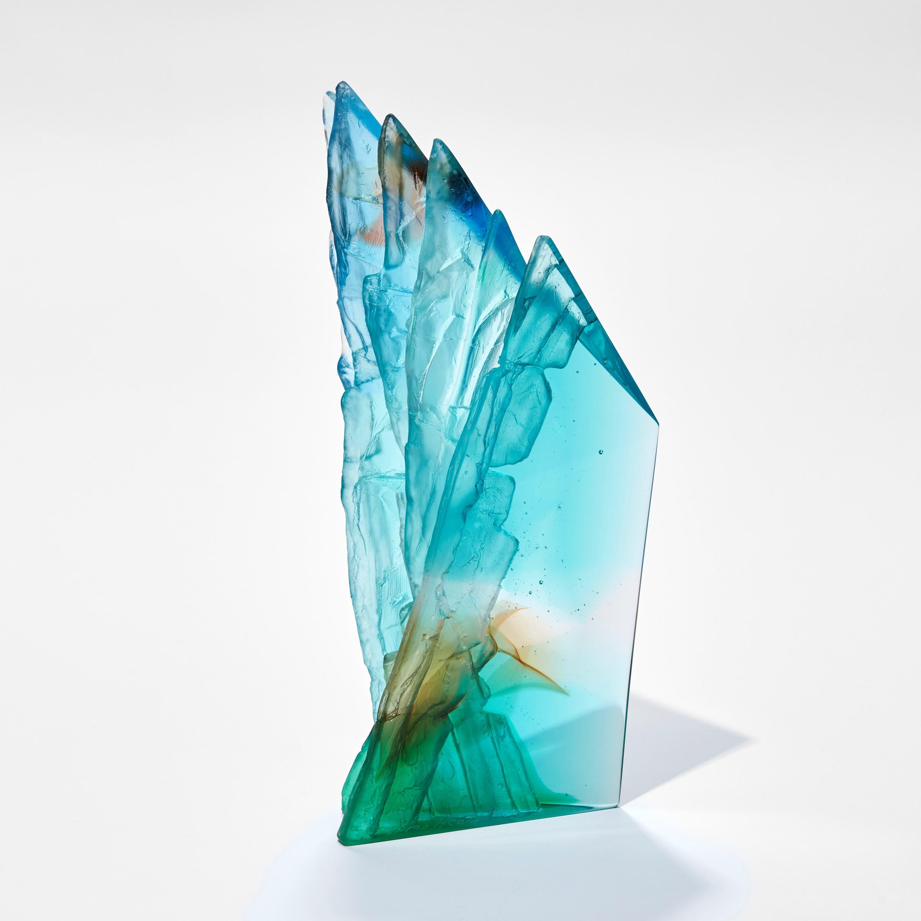 Organic Modern Turquoise Cliff II, a Turquoise & Jade Cast Glass Sculpture by Crispian Heath
