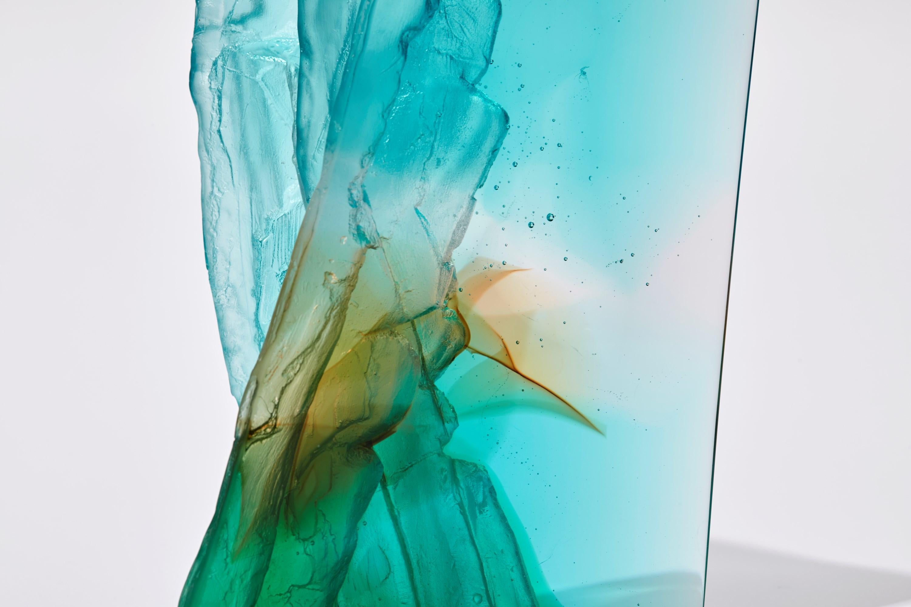 British Turquoise Cliff II, a Turquoise & Jade Cast Glass Sculpture by Crispian Heath