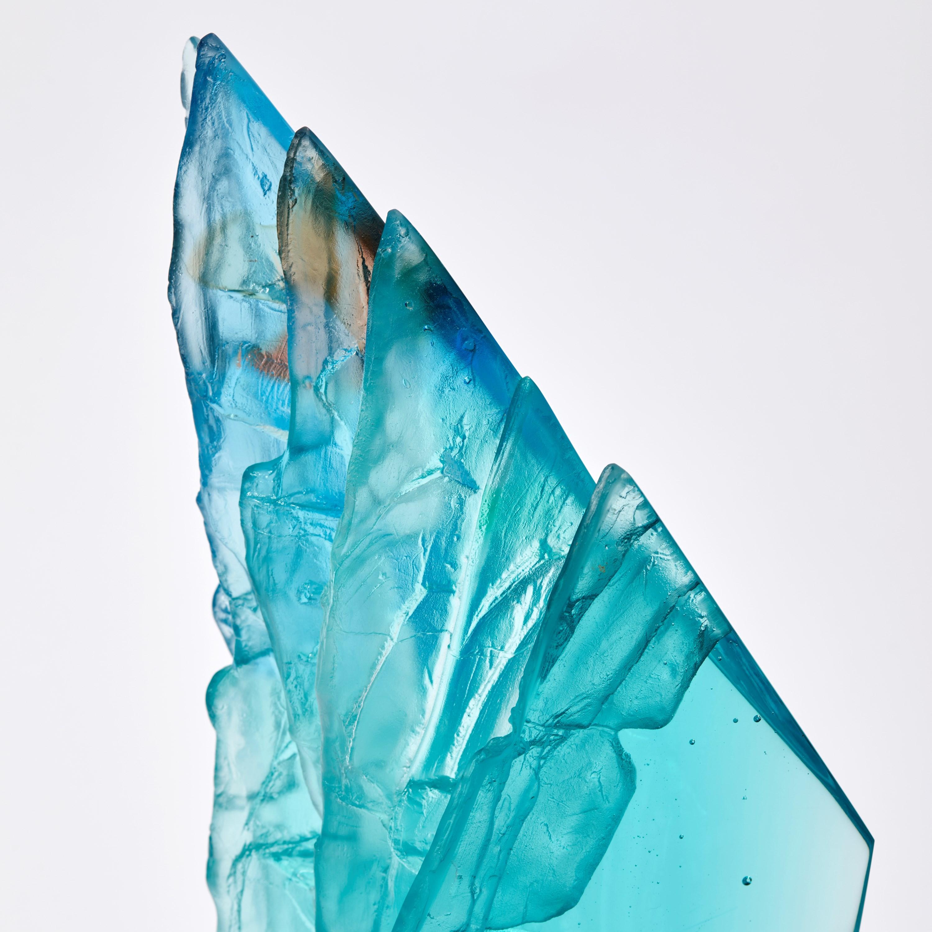 Hand-Crafted Turquoise Cliff II, a Turquoise & Jade Cast Glass Sculpture by Crispian Heath