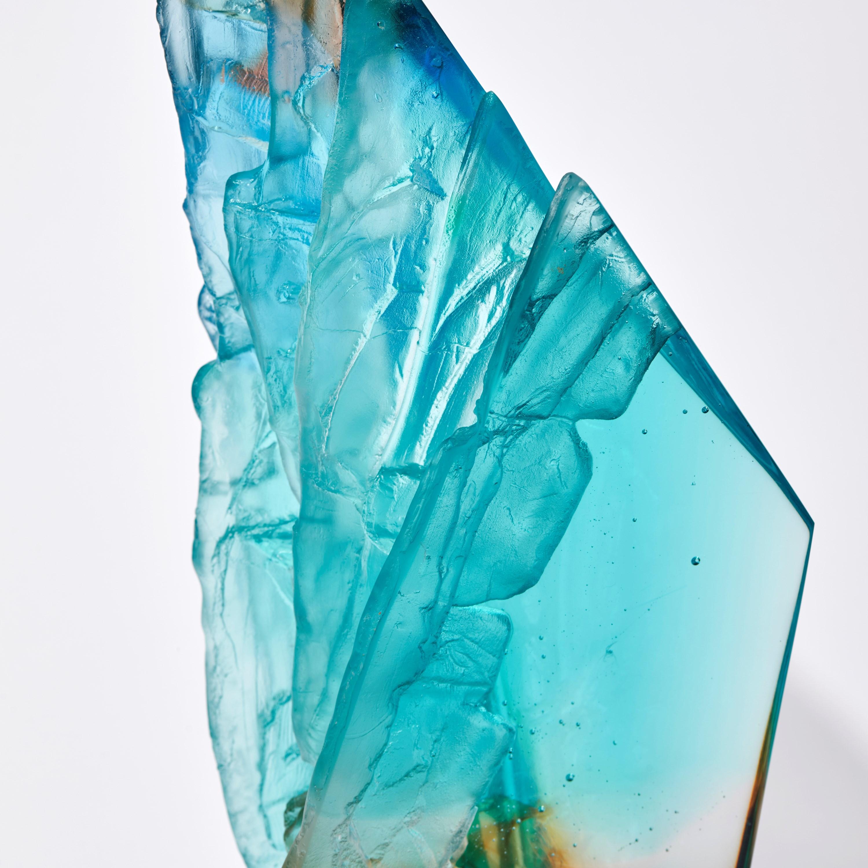 Turquoise Cliff II, a Turquoise & Jade Cast Glass Sculpture by Crispian Heath In New Condition In London, GB